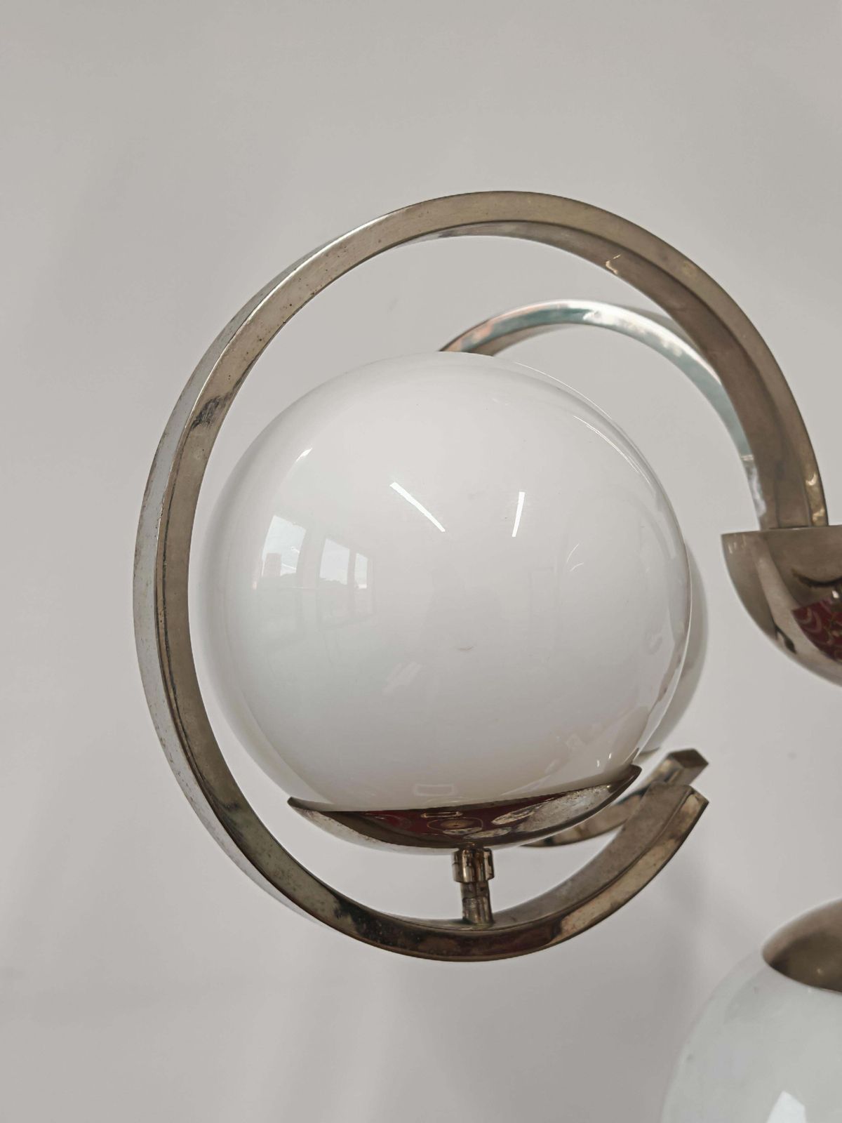 photo for sale Xxl Bauhaus Salon Chandelier In Nickel Plated Brass And Milk Glass