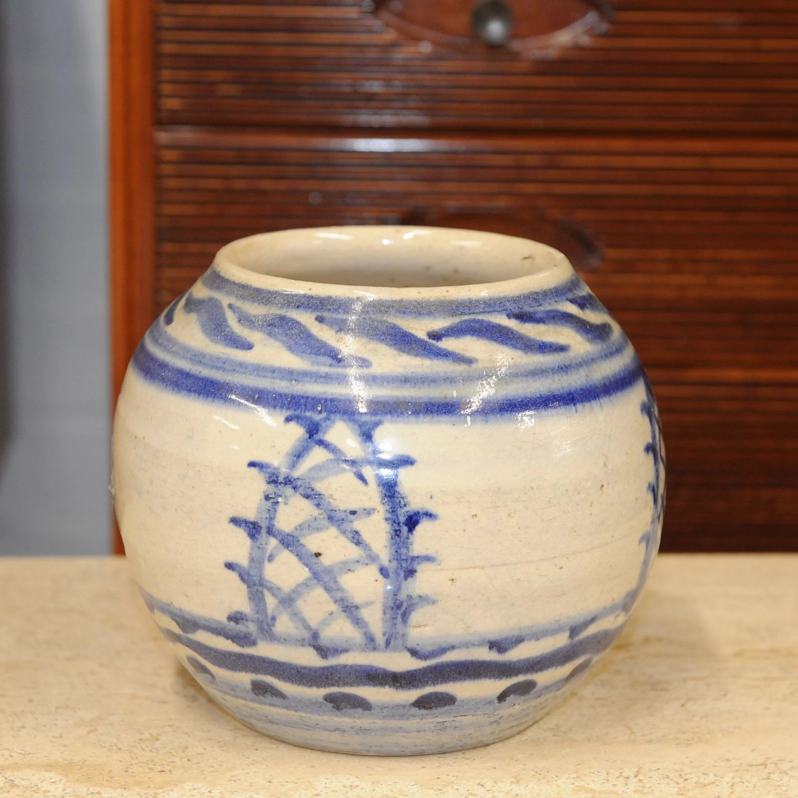 Blue And White Oriental Style Pottery Vase Marked Wa photo buy