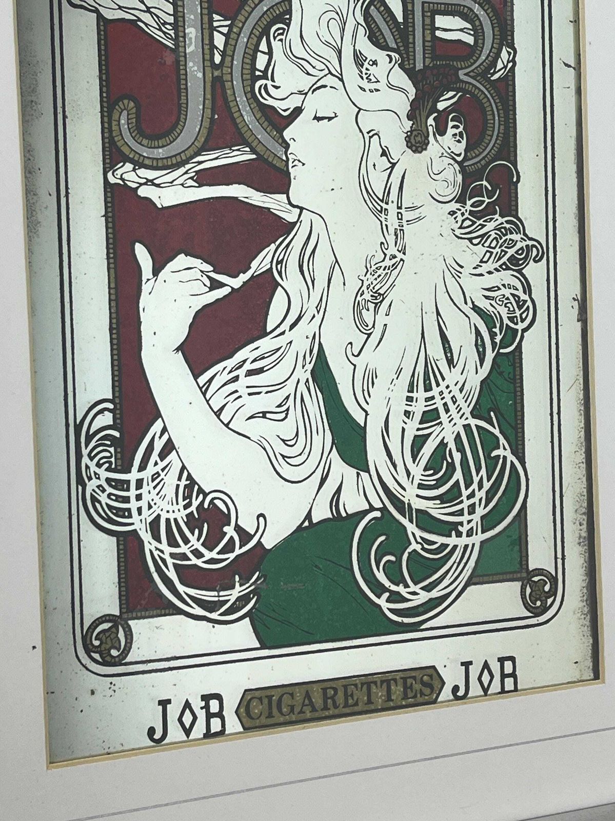 photo for sale Beautiful Vintage Art Nouveau Mirror, Job Cigarette, Mucha Wall Art, French Advertising Picture