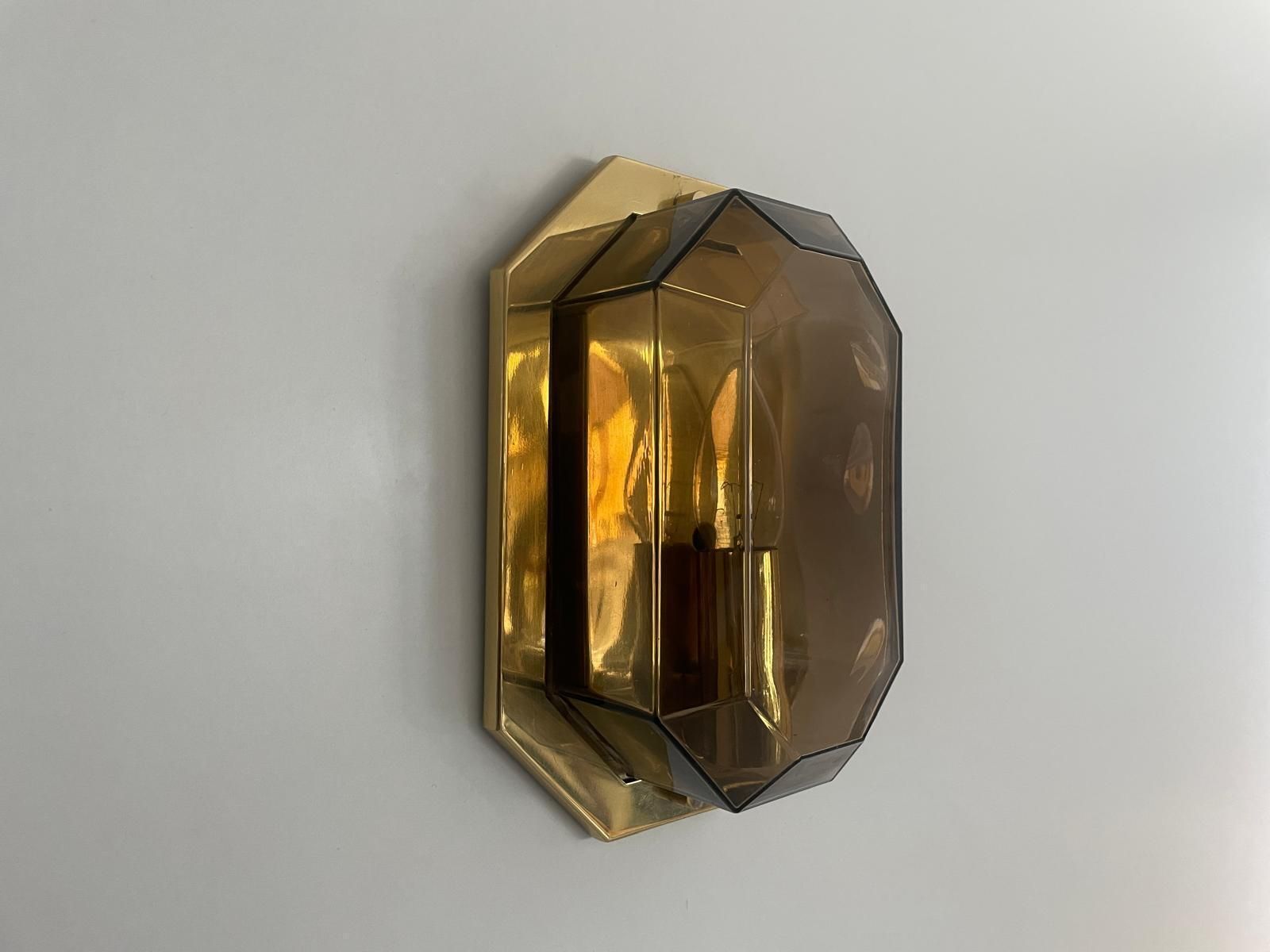 photo buy Smoke Glass & Brass Set Of 3 Sconces By Limburg, 1960s, Germany