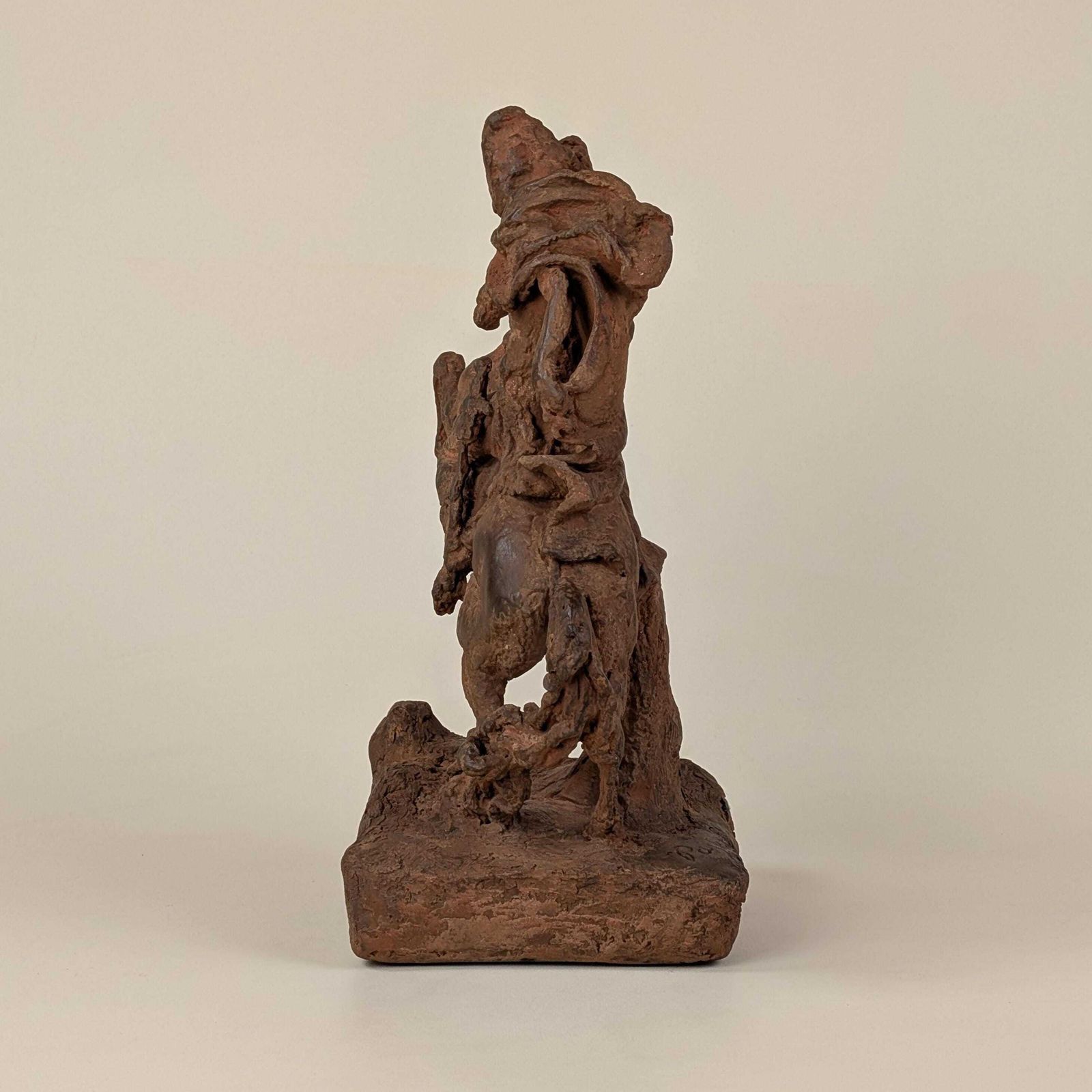 Antique French Terracotta Equestrian Warrior Sculpture: Rearing Horse Clay Statue Baroque Style photo vinterior