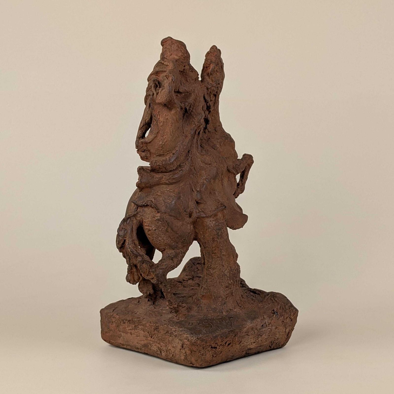 Antique French Terracotta Equestrian Warrior Sculpture: Rearing Horse Clay Statue Baroque Style photo buy