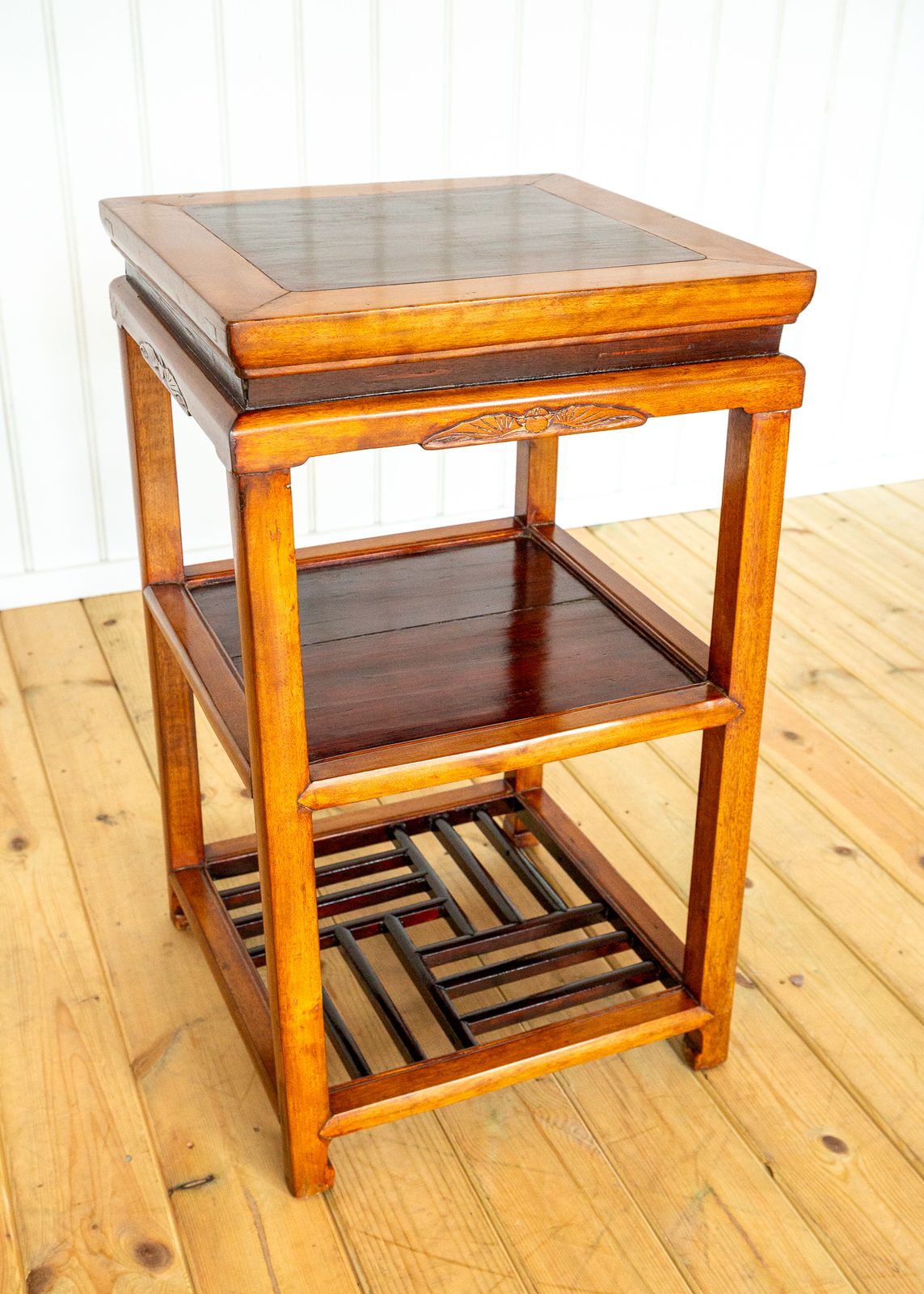 Chinese Tiered Lamp Side Table Antique Qing Dynasty Fretwork Two Tone Blonde Red Scholars Tea Tabl.E 1890 Geometric Blood Ju Yumu Jumu Elm Jiangsu photo 1400.0