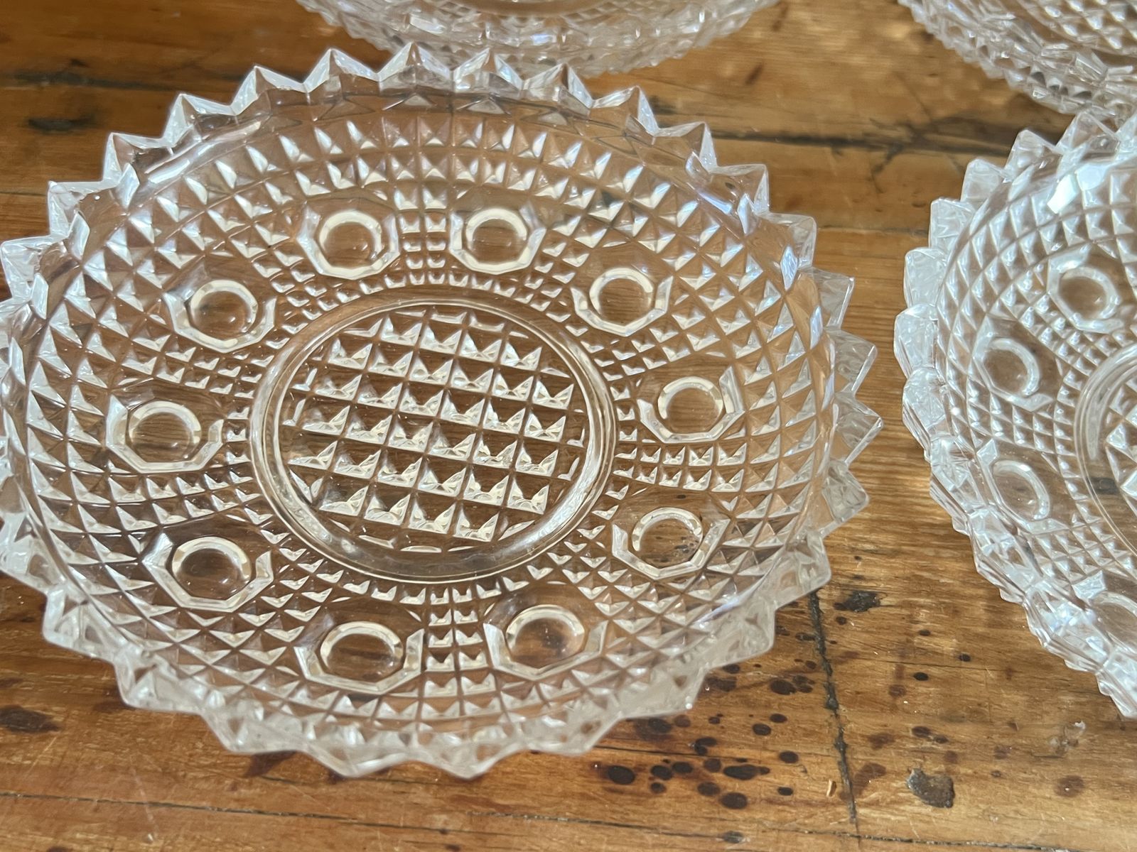 Set Of 4 Vintage Cut Crystal Glass Dessert Bowls, Serving Dishes, Clear Cut Glass Relish Plates, photo Home Decor