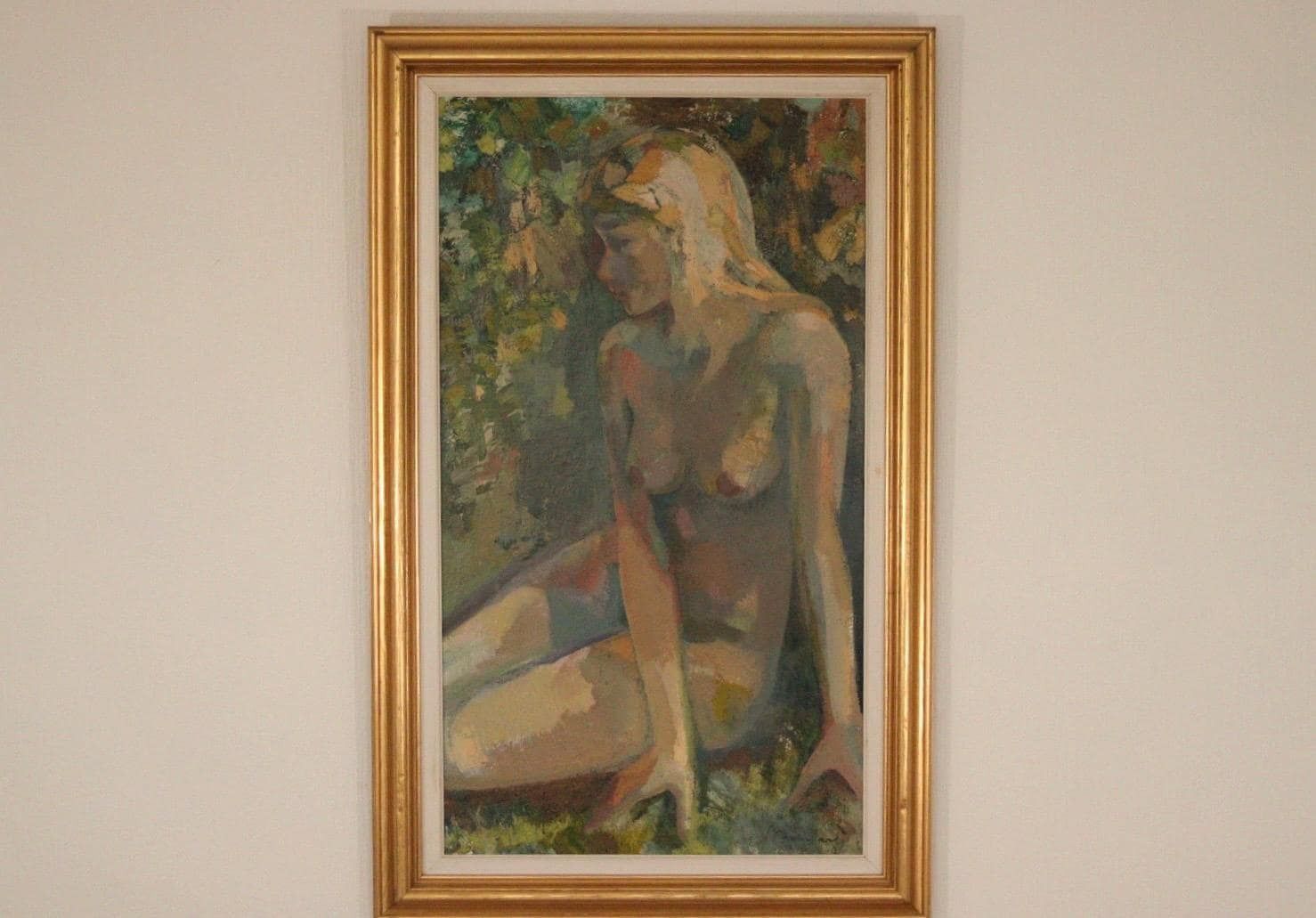 photo vinterior Original Danish Oil On Canvas – “Seated Woman” By Bernhard Petersen (1911–1988) – Signed & Framed – 94 × 59 Cm (37.0" × 23.2")