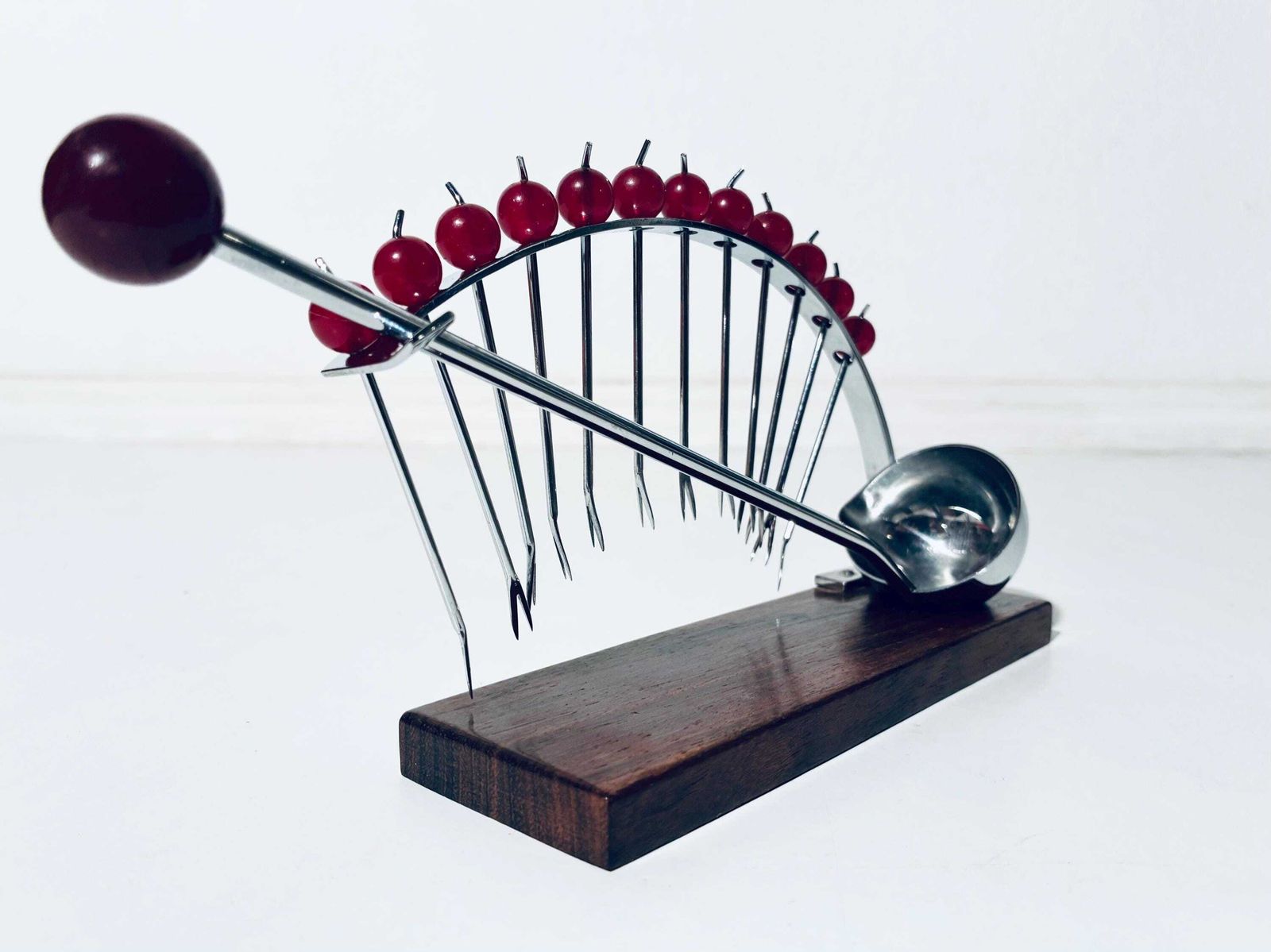 photo buy Art Deco French Cherry Design Ebony Wood Punch Bowl Cocktail 12 Forks Holder Set With Spoon