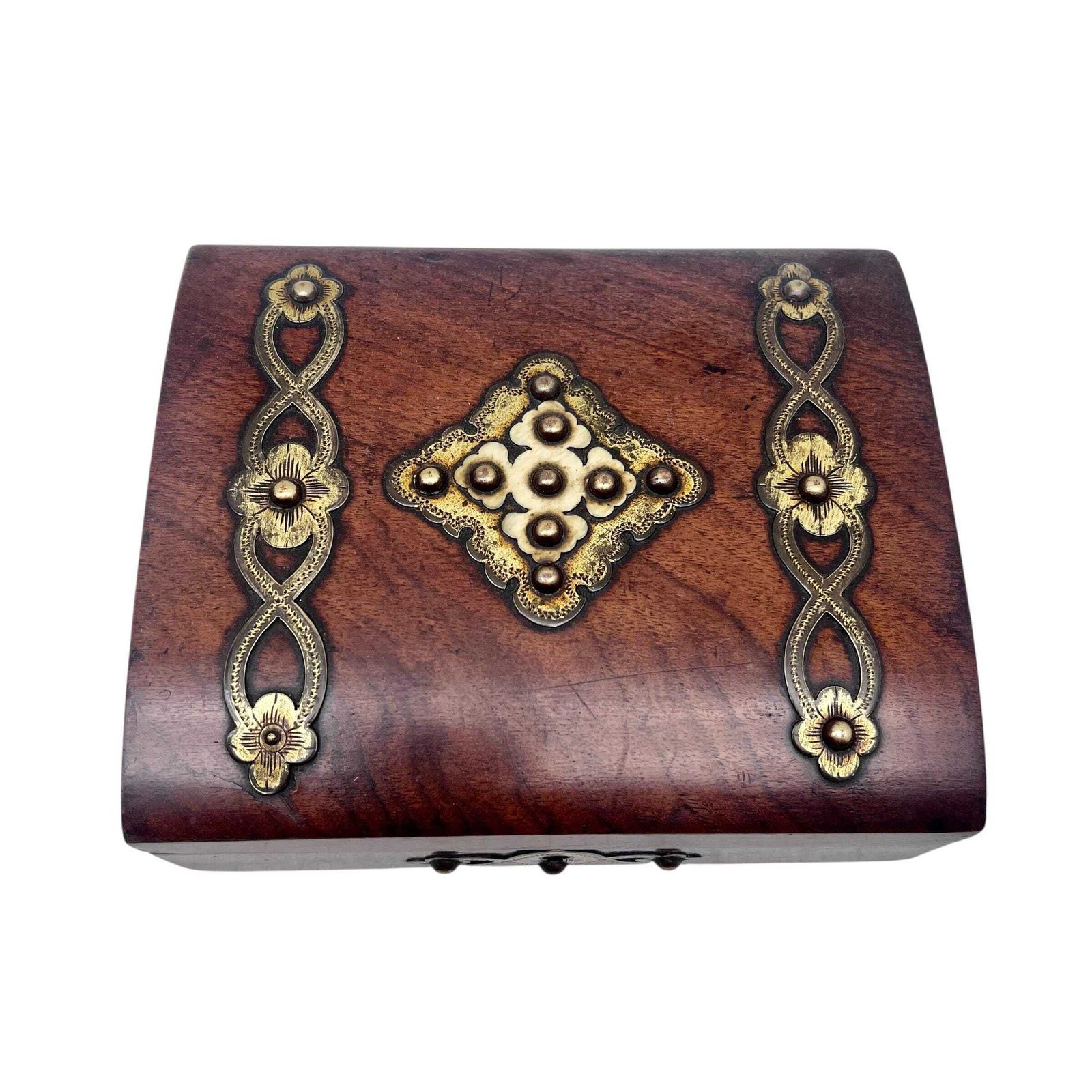 Antique Victorian Mahogany Dome Topped Box Brass Escutcheons Home Decor Study Decor Treen photo furniture