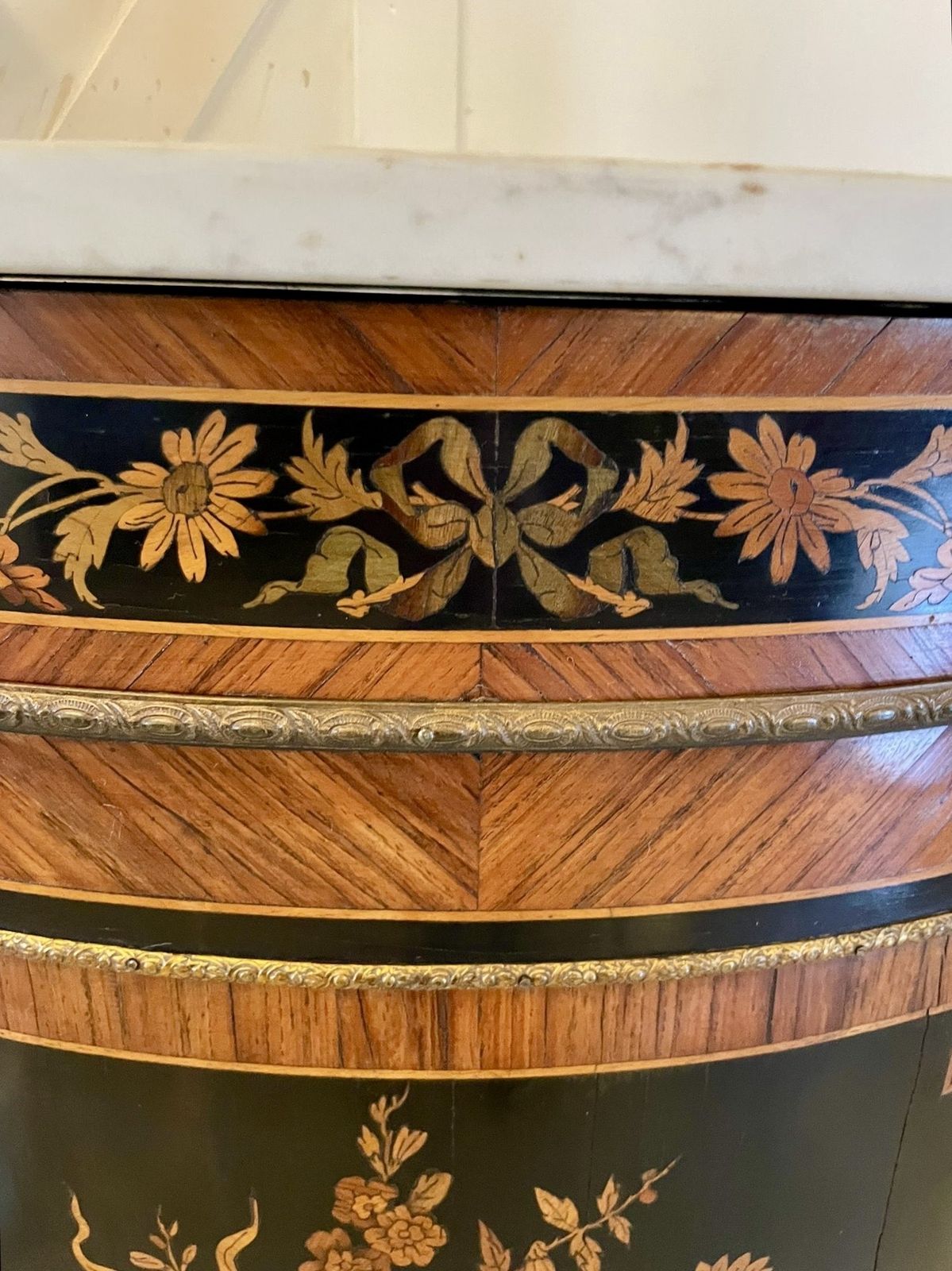 Antique French Louis XVI Style Marquetry Corner Cabinet With Marble Top photo 3950.0