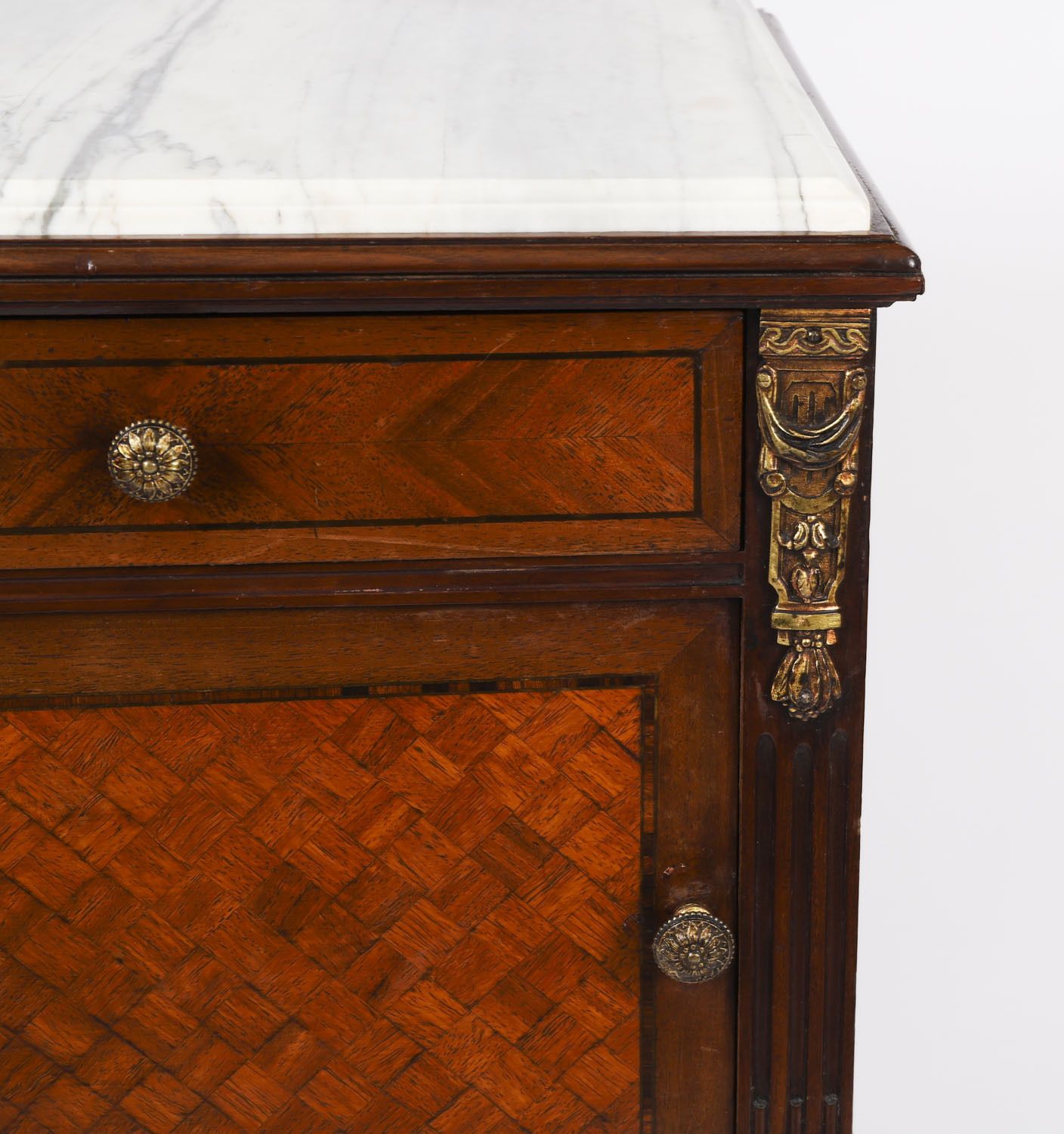 Antique Pair French Parquetry Bedside Cabinets 19th Century photo vinterior