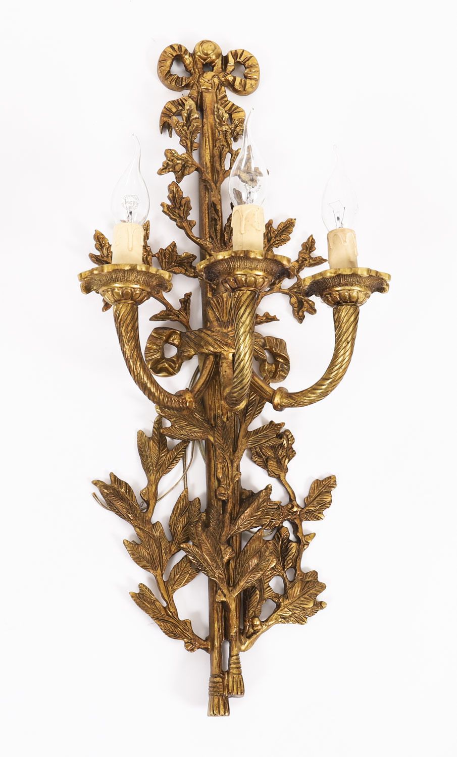 Antique Pair Of  French Louis Revival 3 Branch Ormolu Wall Lights  20th C photo for sale