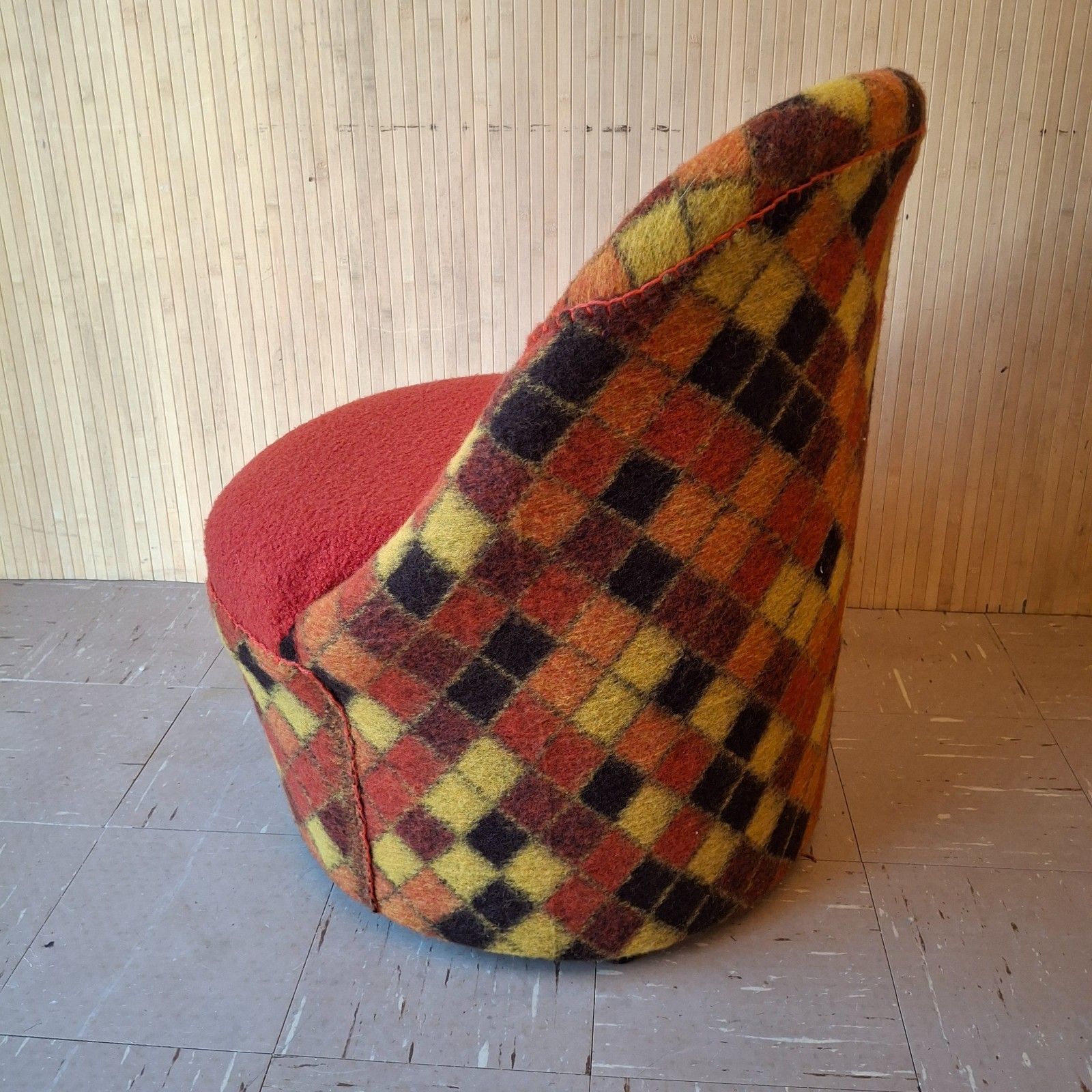 Fab Vintage Retro 70s Sherborne Tub Chair Dark Orange Boucle & Multi Check Wool photo vintage