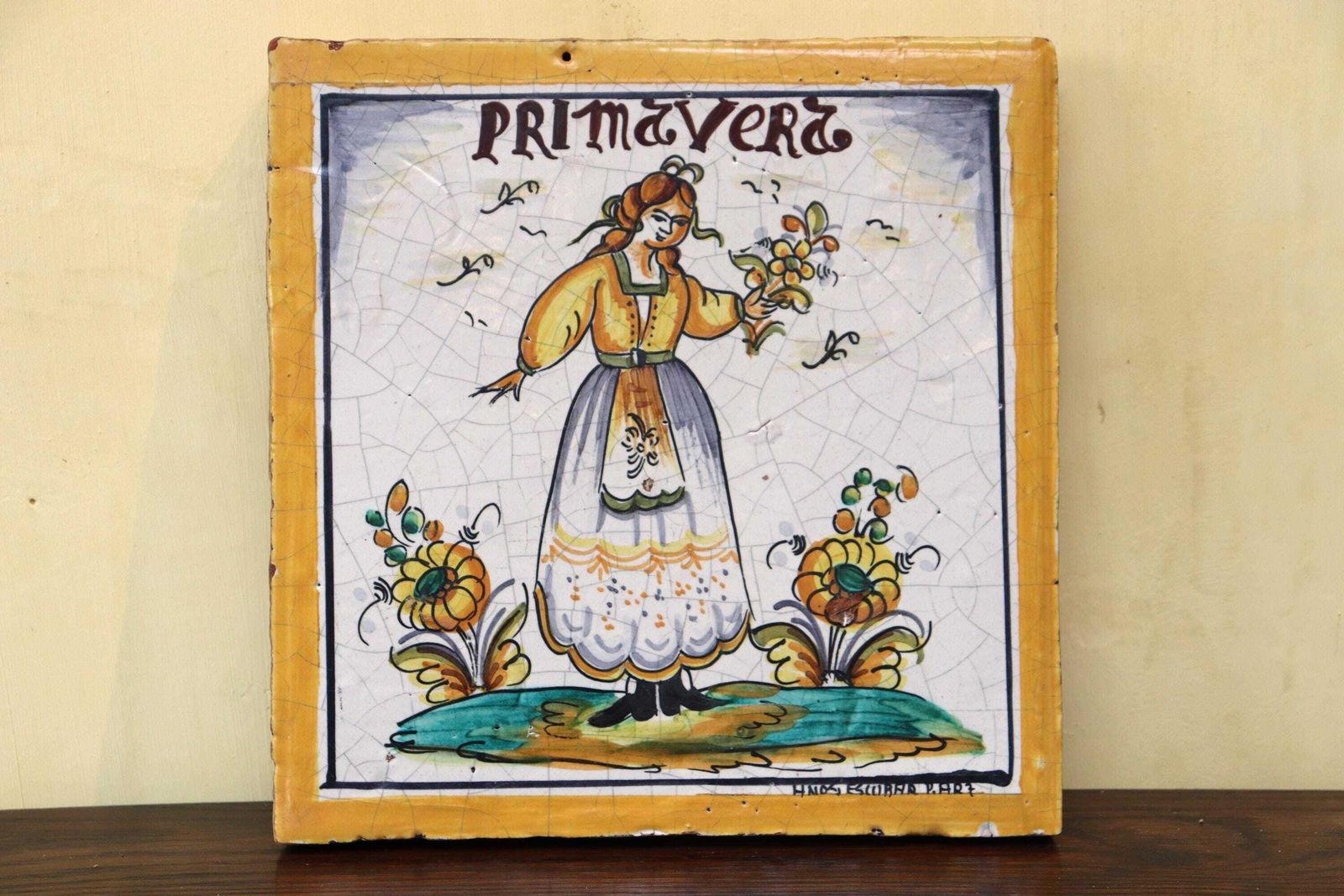 Set Of Four Spanish Vintage Antique Style Tiles , Depicting The Four Seasons (St.265) photo vinterior