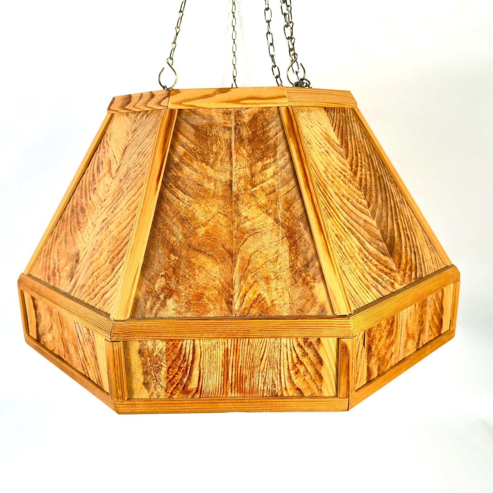 photo for sale Scandinavian Wooden Ceiling Lamp Shade – 1970s Geometric Pine Pendant Light