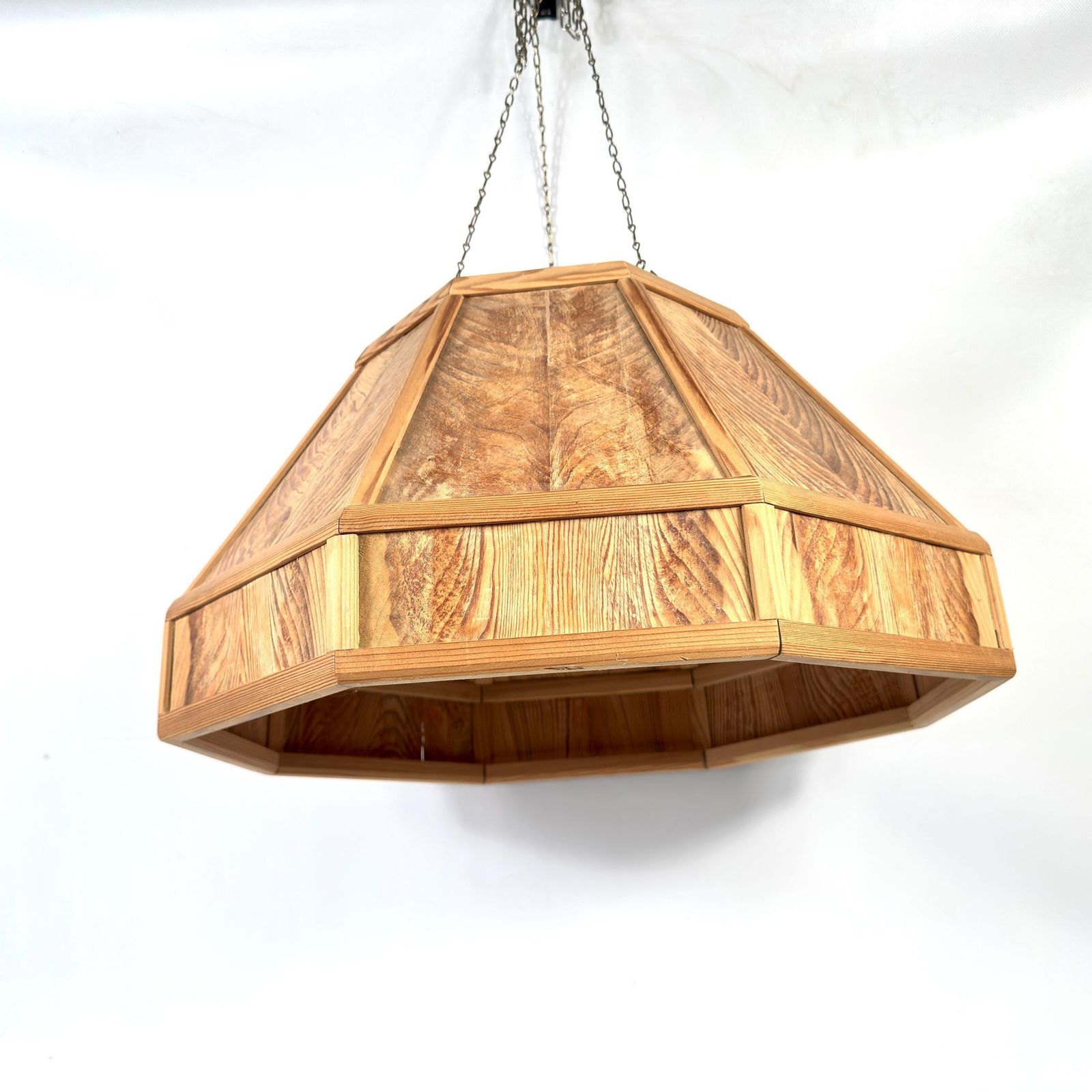 photo buy Scandinavian Wooden Ceiling Lamp Shade – 1970s Geometric Pine Pendant Light
