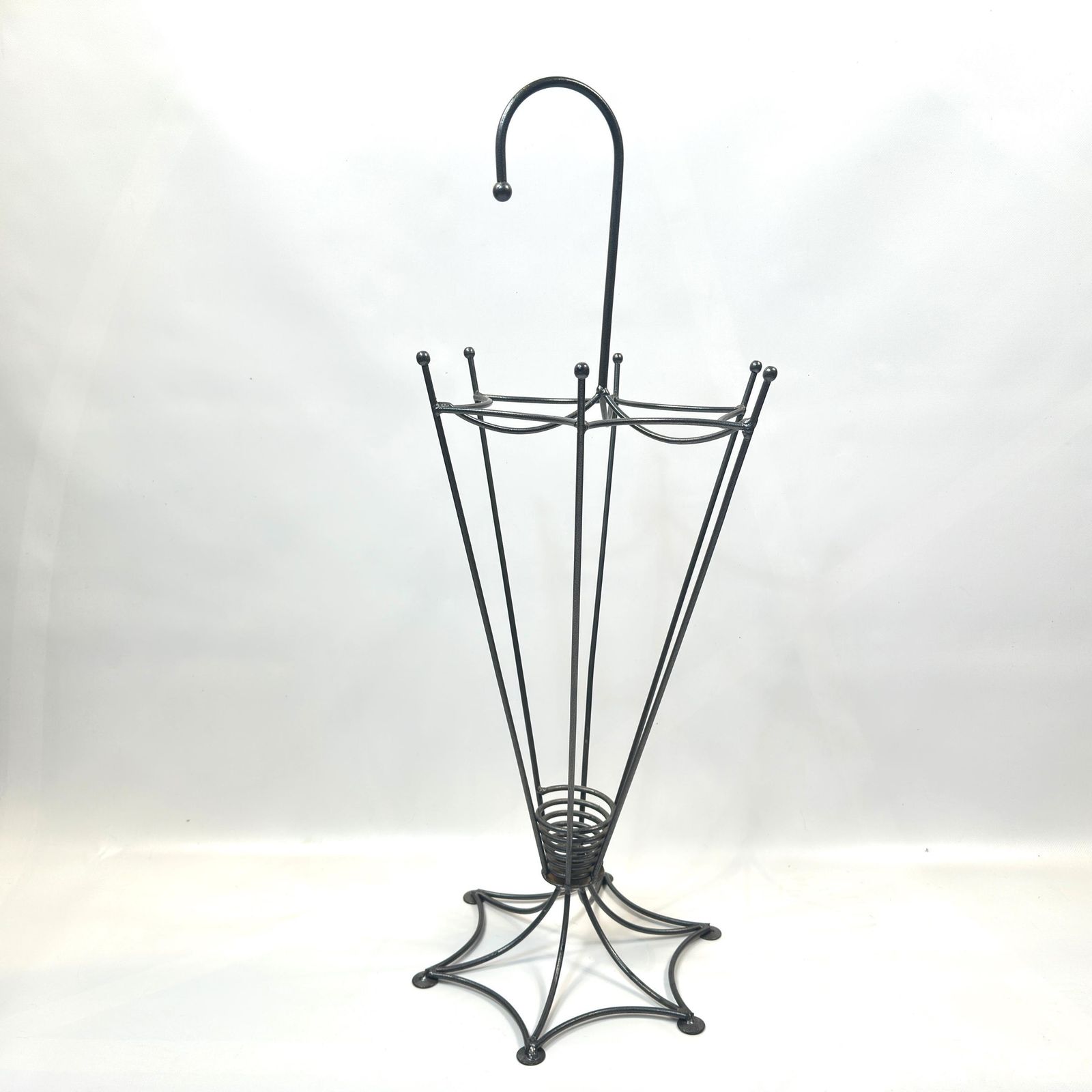 Vintage Scandinavian Metal Umbrella Stand – Mid Century Gunmetal Hall Stand photo vintage