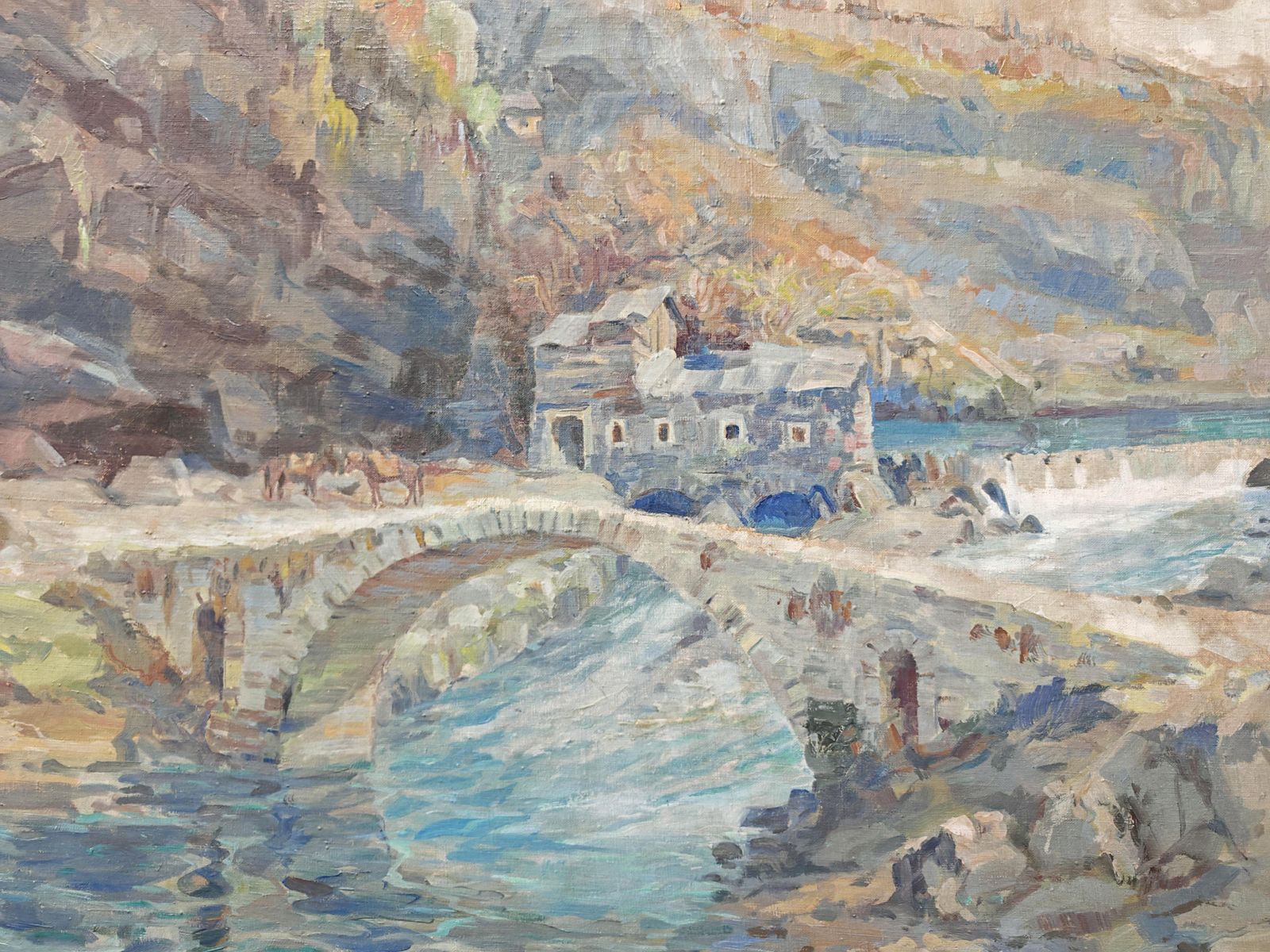 Modernist Painting "The Mouth Of The Ribnica Into The Moraca" By Jan Krizek 1956 photo for sale