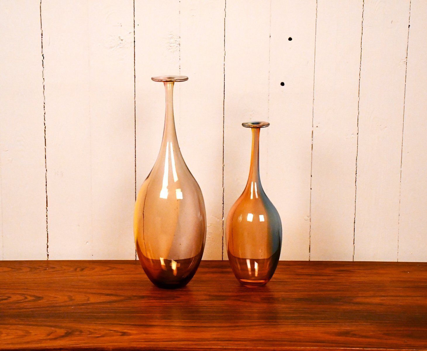 Swedish Handblown Art Glass Bottle Vases By Kjell Engman For Kosta Boda, 1990s, Set Of 2 photo buy