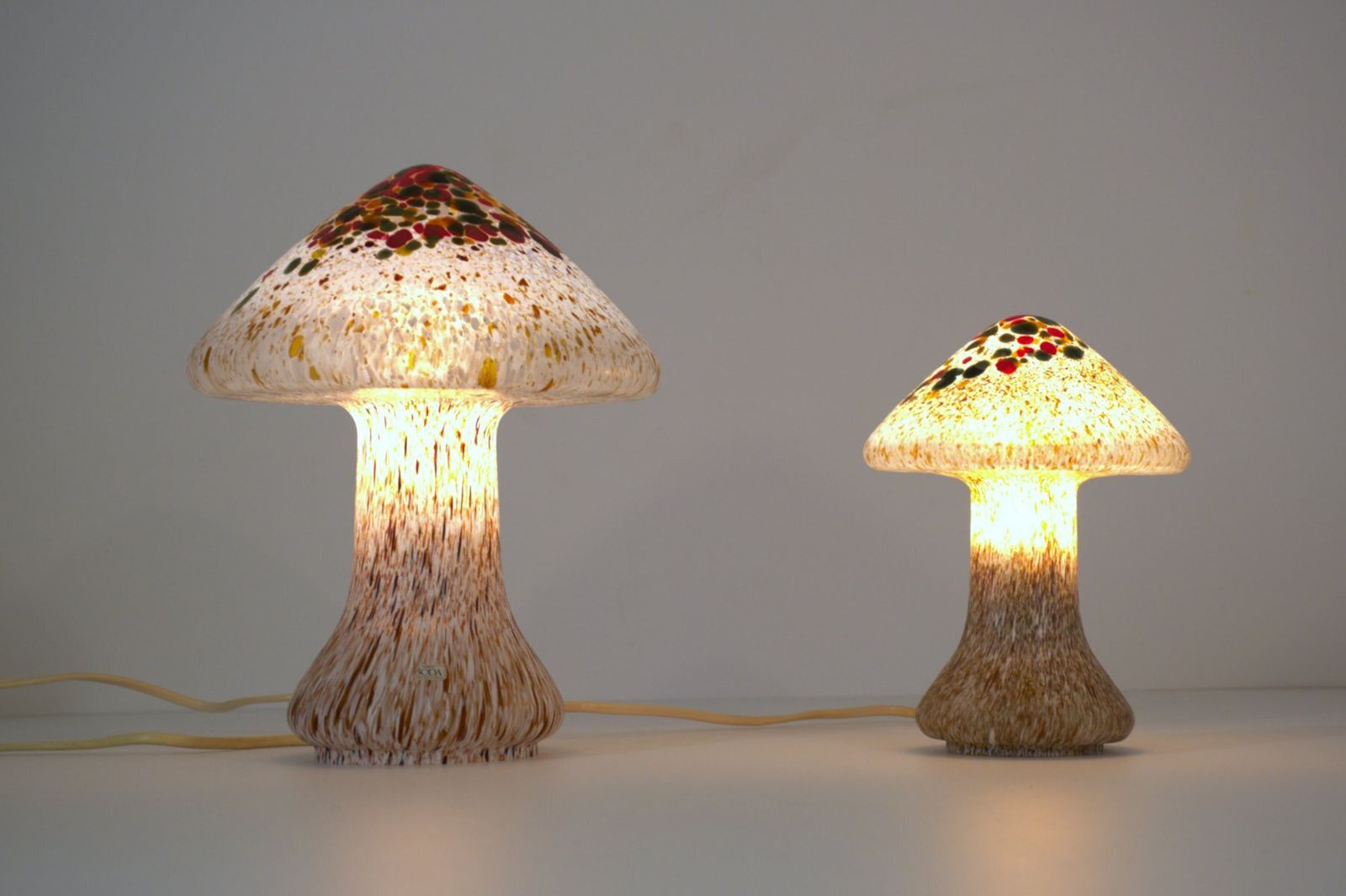 Swedish Artglass Mushroom Shaped Table Lamps By Monica Backström For Kosta Boda, 1970s, Set Of 2 photo for sale