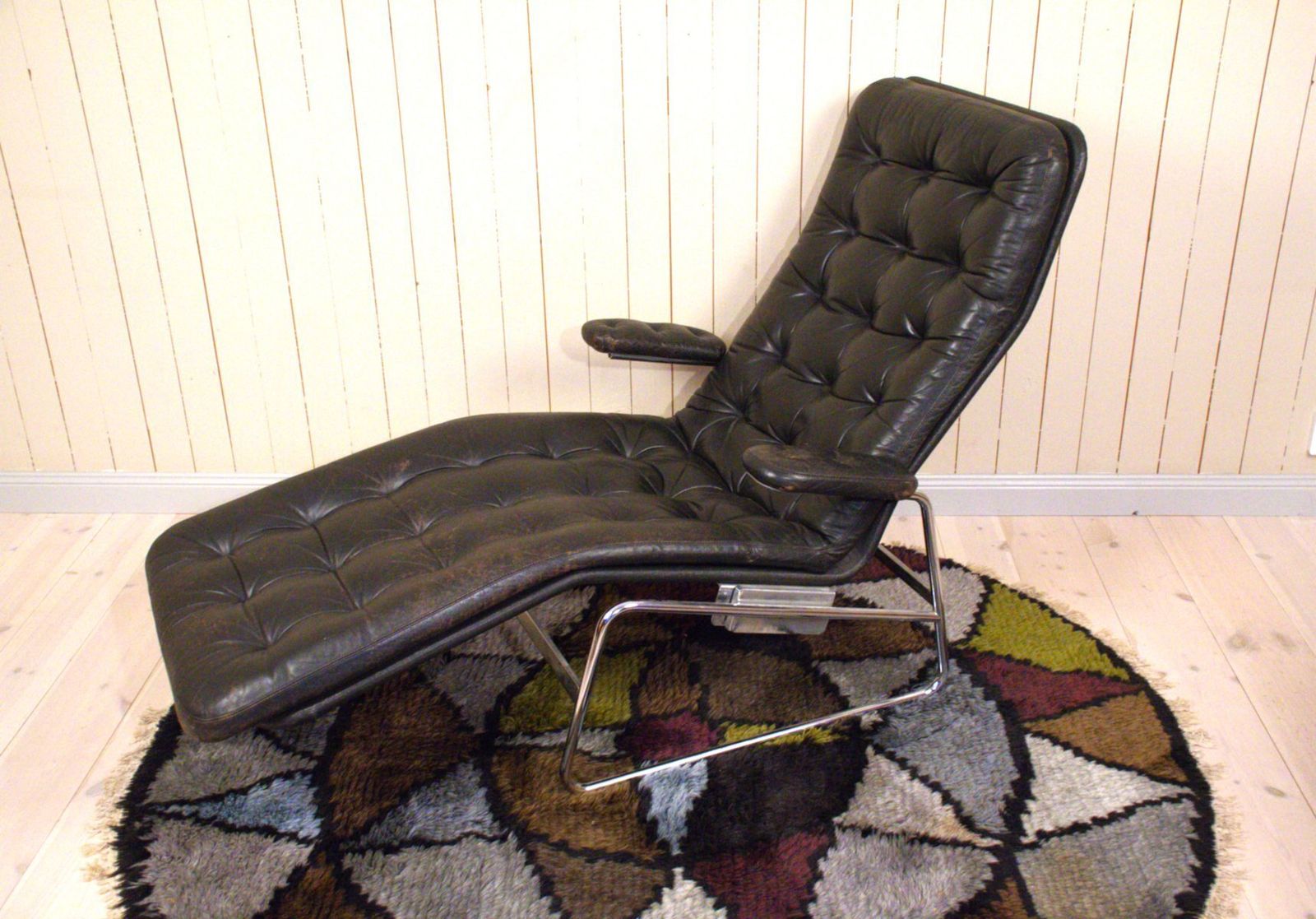 Swedish Tiltable Leather And Chrome Model Fenix Chaise Lounge By Sam Larsson For Dux, 1960s