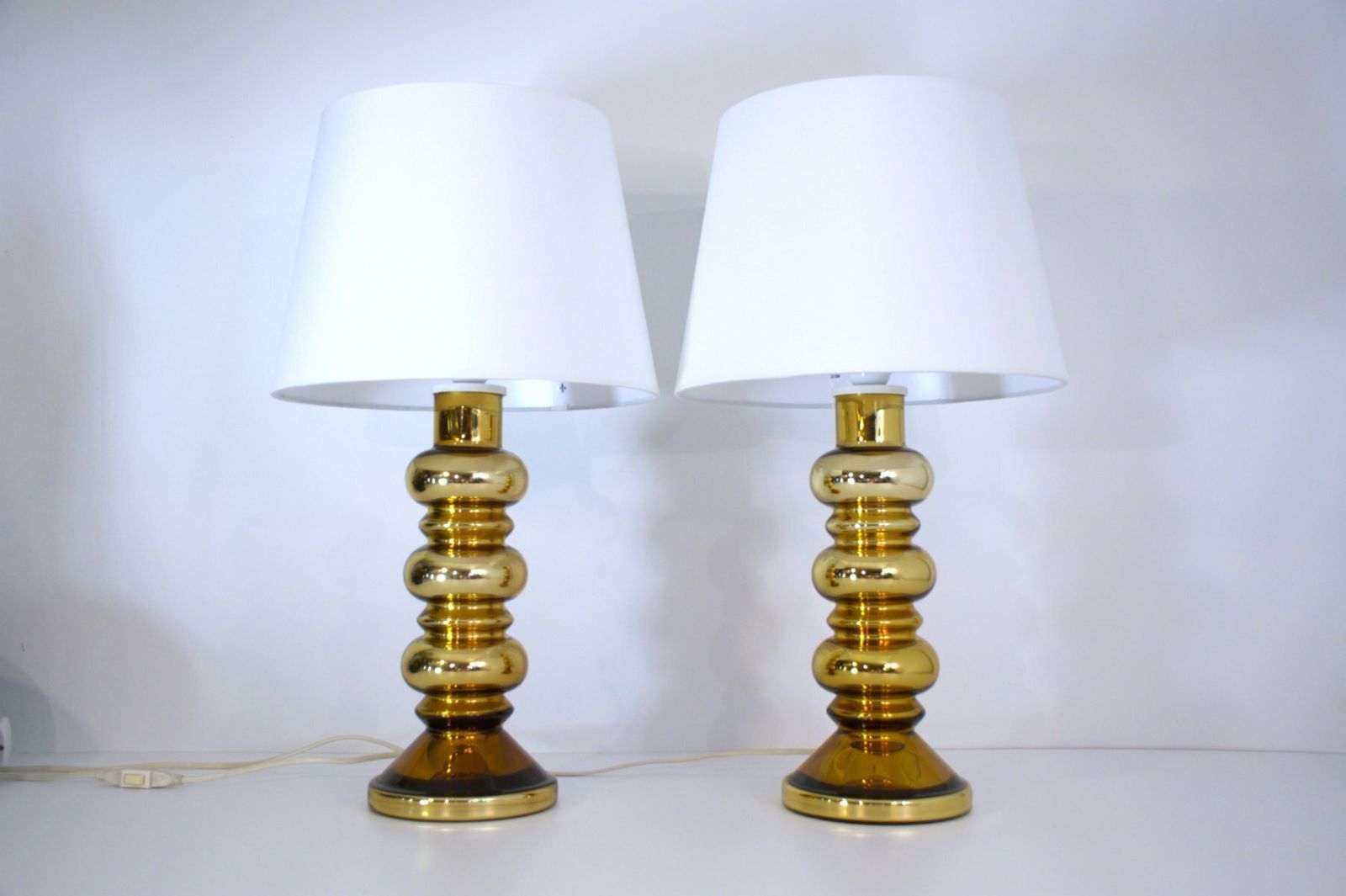 Swedish Modern Art Glass Table Lamps By Gustav Leek For Alsterfors, 1960s, Set Of 2 photo furniture
