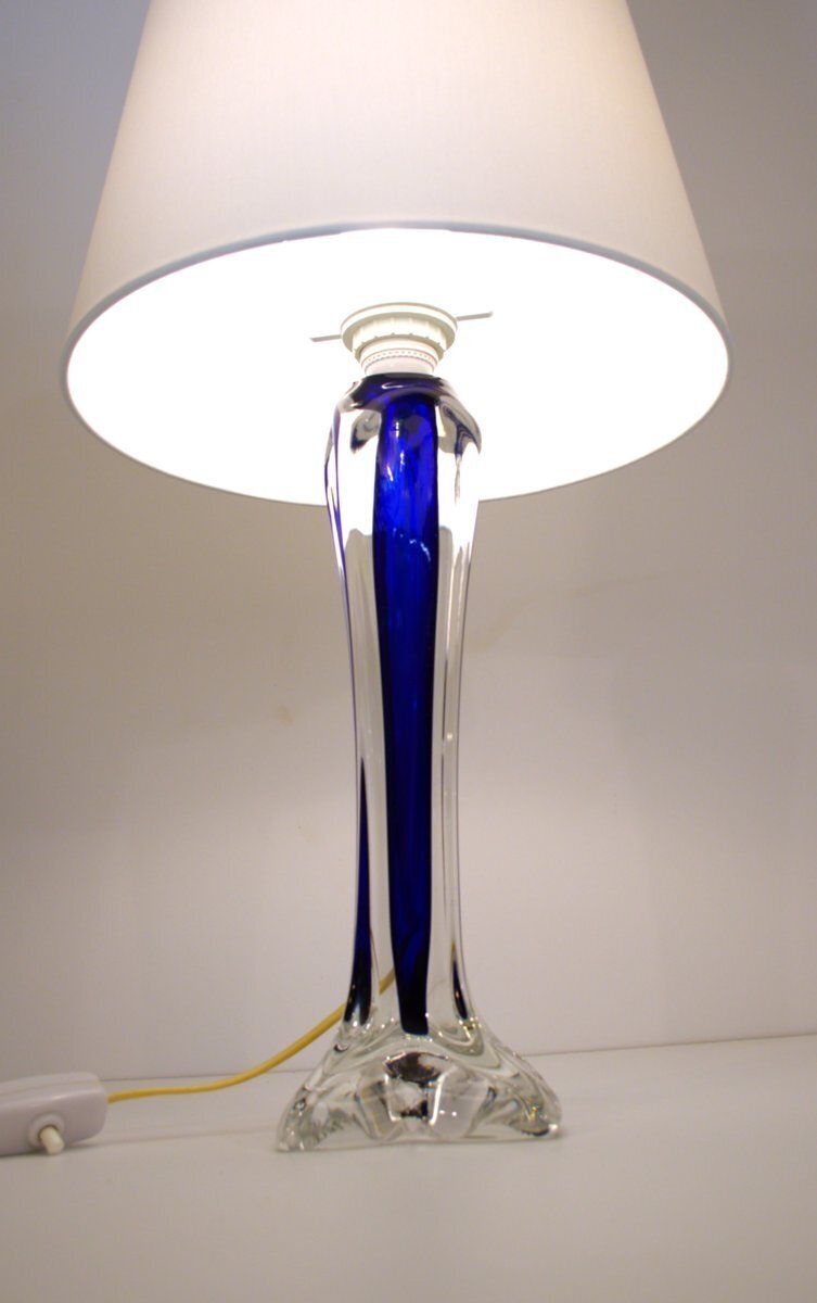 Swedish Modern Art Glass Table Lamp By Paul Kedelf For Flygsfors Glasbruk, 1950s photo furniture