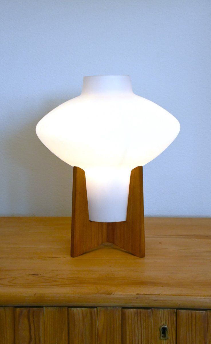 Swedish Glass And Pine Table Lamp By Uno & östen Kristiansson For Luxus, 1960s photo 2192.0