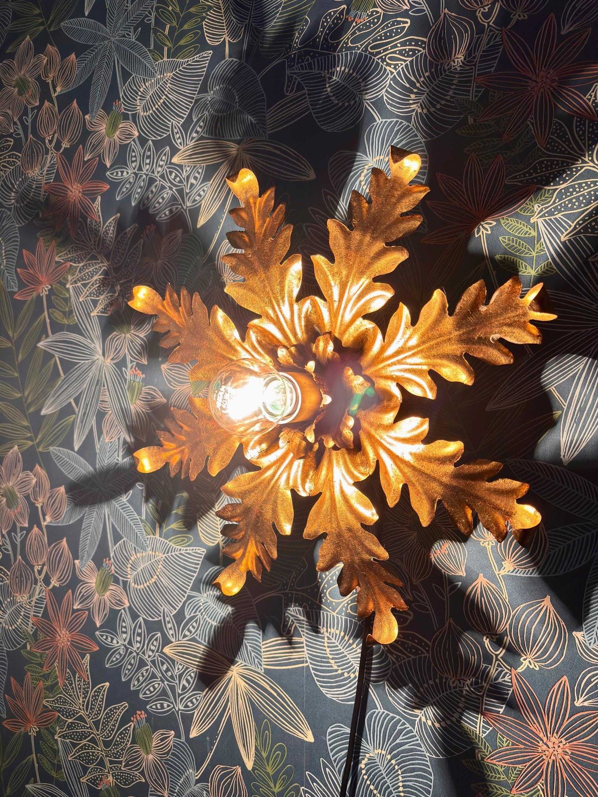 Ceiling Light, Wall Light “Flowers” Metal, Golden Vintage Design Of The 70s photo 241.0