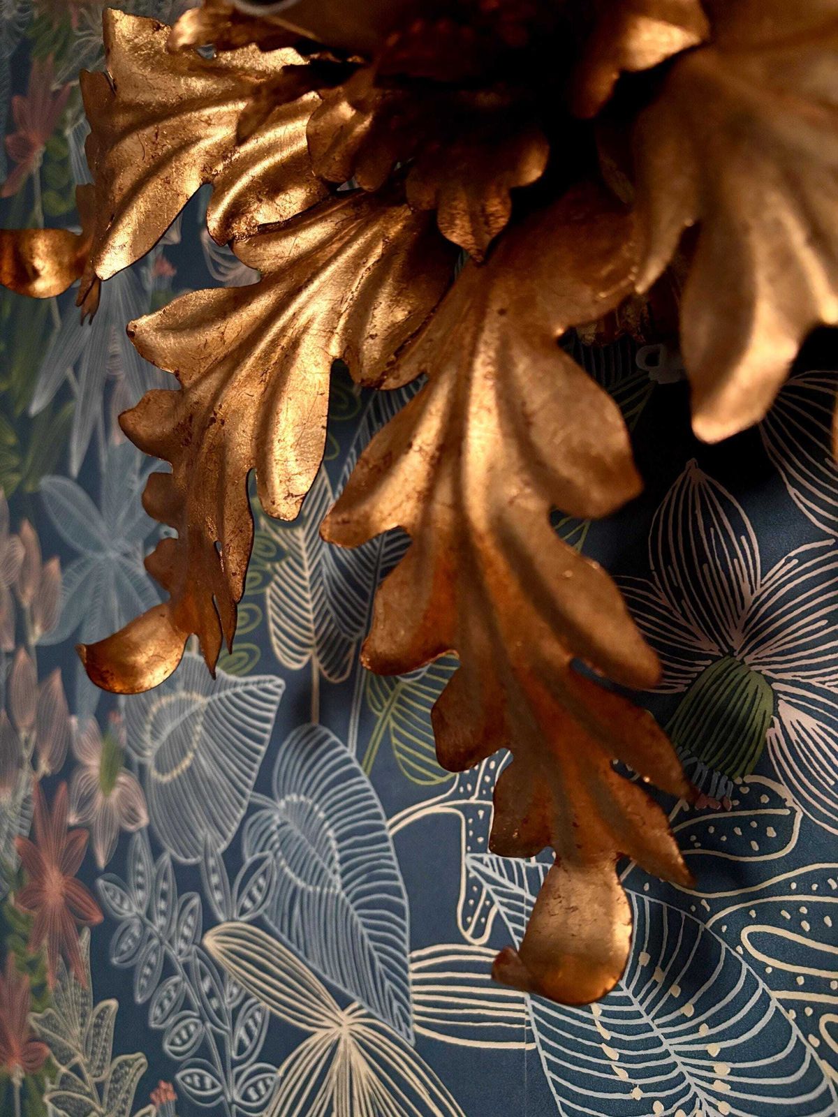 photo for sale Ceiling Light, Wall Light “Flowers” Metal, Golden Vintage Design Of The 70s