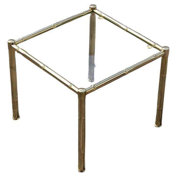 Small Square Coffee Table In Faux Bamboo Brass Italy 1970