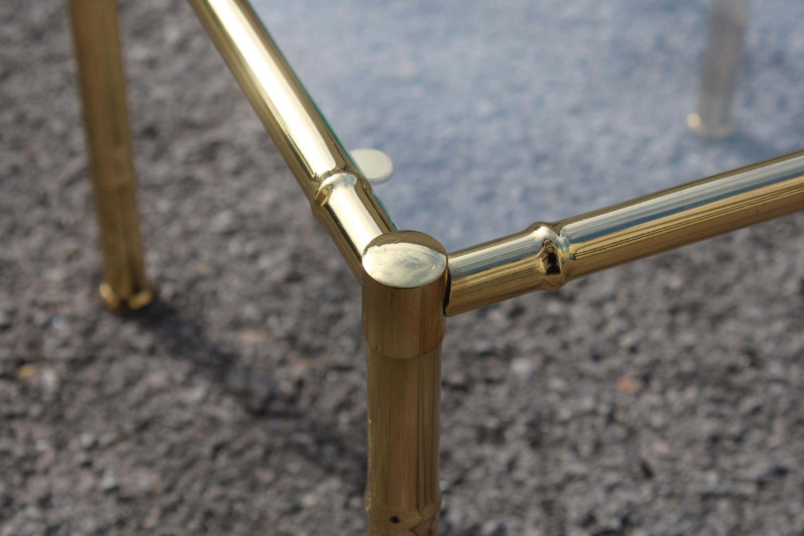 Small Square Coffee Table In Faux Bamboo Brass Italy 1970 photo for sale