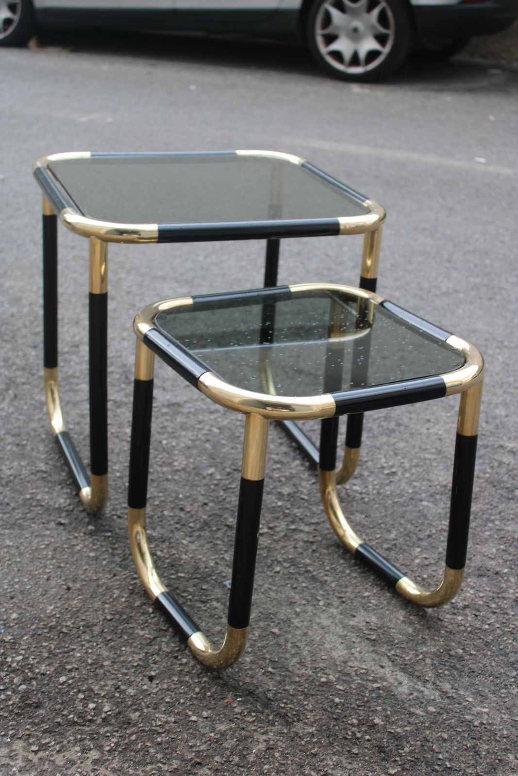 Interlocking Coffee Tables In Enamelled Tubular And Brass Italia 1960 photo 897.0