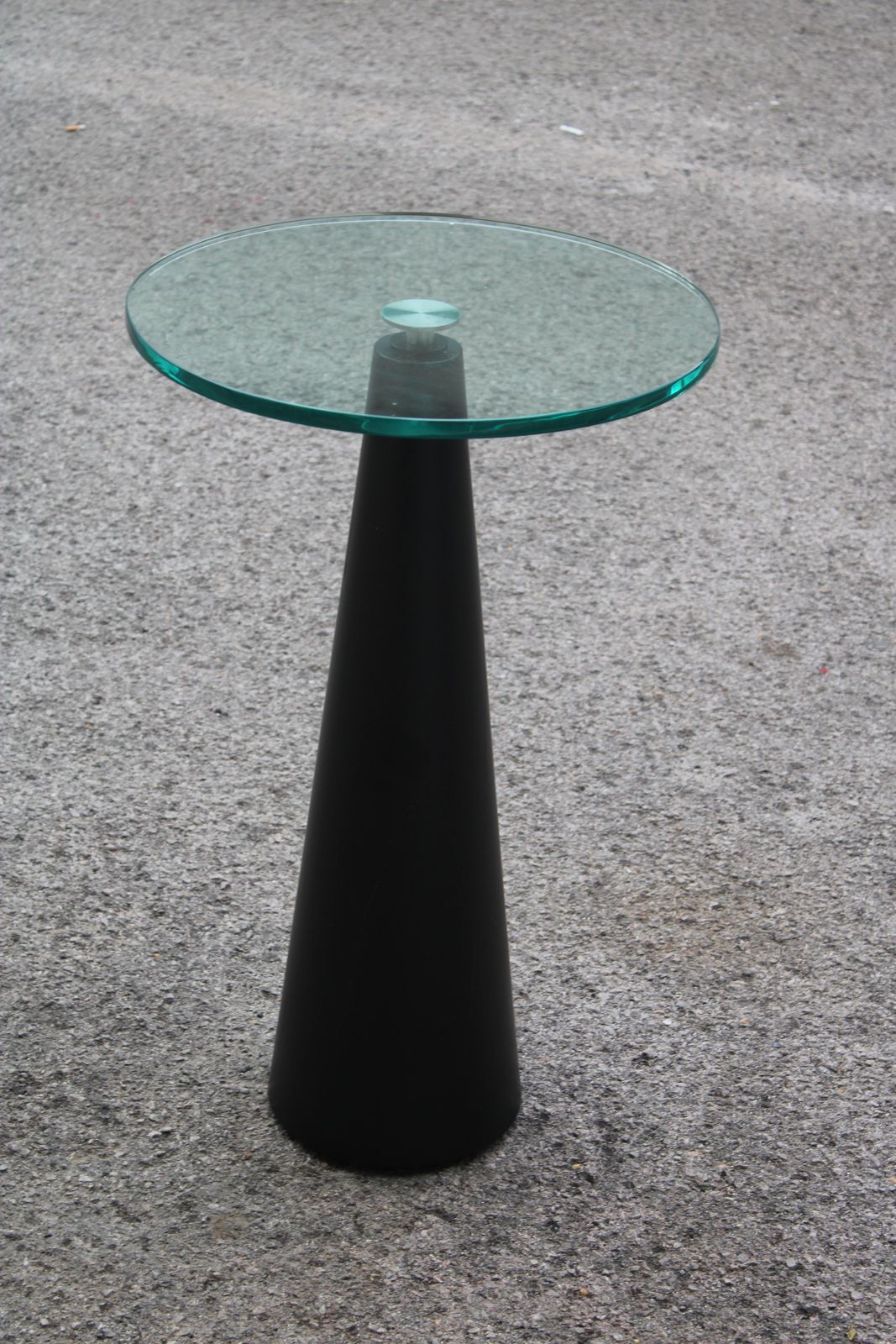 Gueridon Italian Shaft In Black Lacquered Conical Wood Thick Glass Top 1980 photo furniture