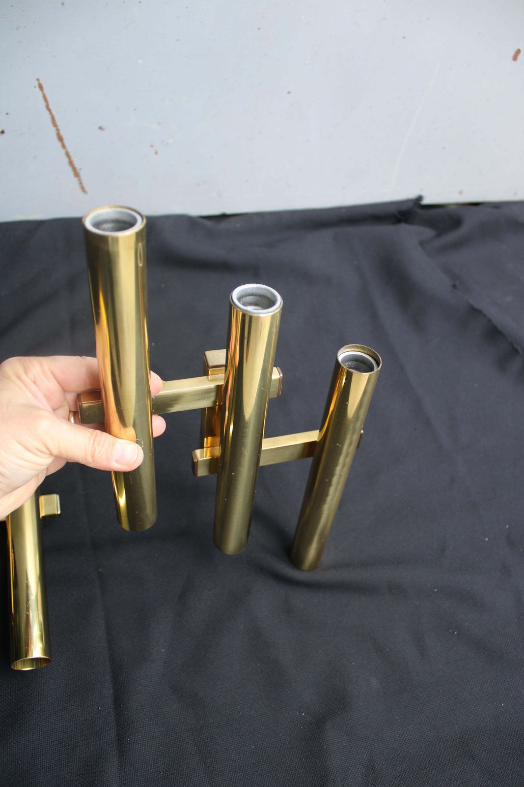 Pair Of Italian Wall Lamps Sciolari 1970 Golden Brass Tubulars. photo 1059.0