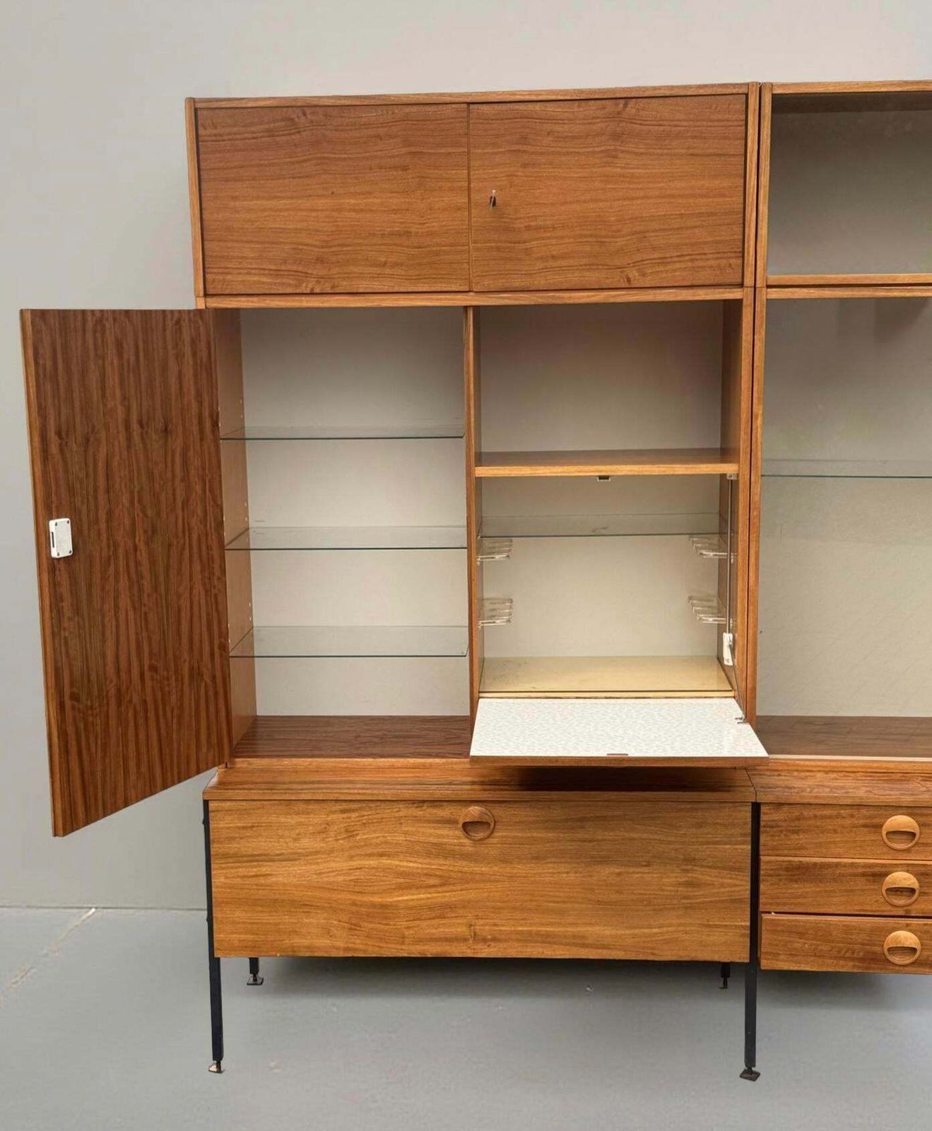 Model 430 Modular Wall System With Bar, Secretary And Display Cabinet In Walnut By Joachim Nebelung For Hellerau, 1973 photo 1297.0
