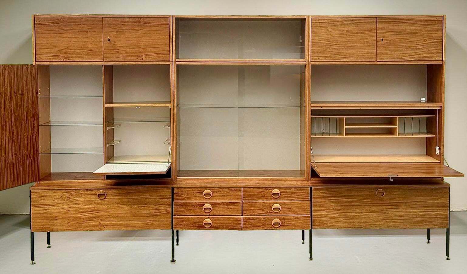 1297.0 Model 430 Modular Wall System With Bar, Secretary And Display Cabinet In Walnut By Joachim Nebelung For Hellerau, 1973 photo
