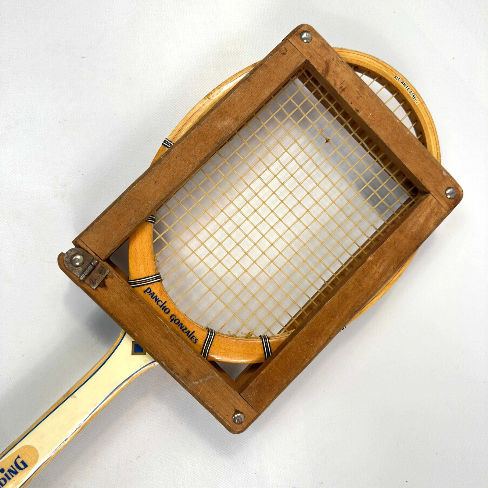 1960s Spalding Pancho Gonzales Tennis Racket With Press photo Home Decor