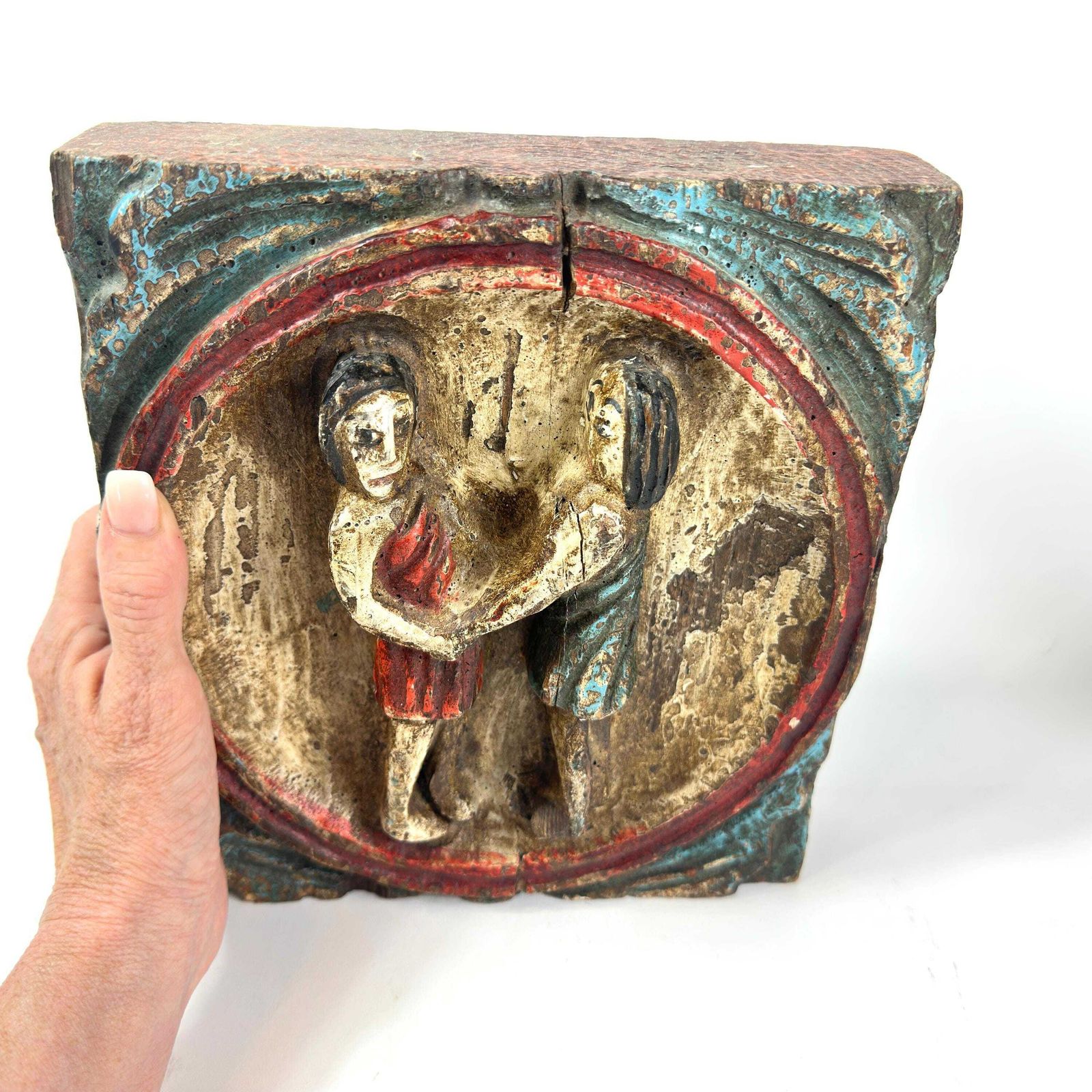 photo furniture Vintage Wood Carving – Hand Painted Zodiac Folk Art Wall Panel