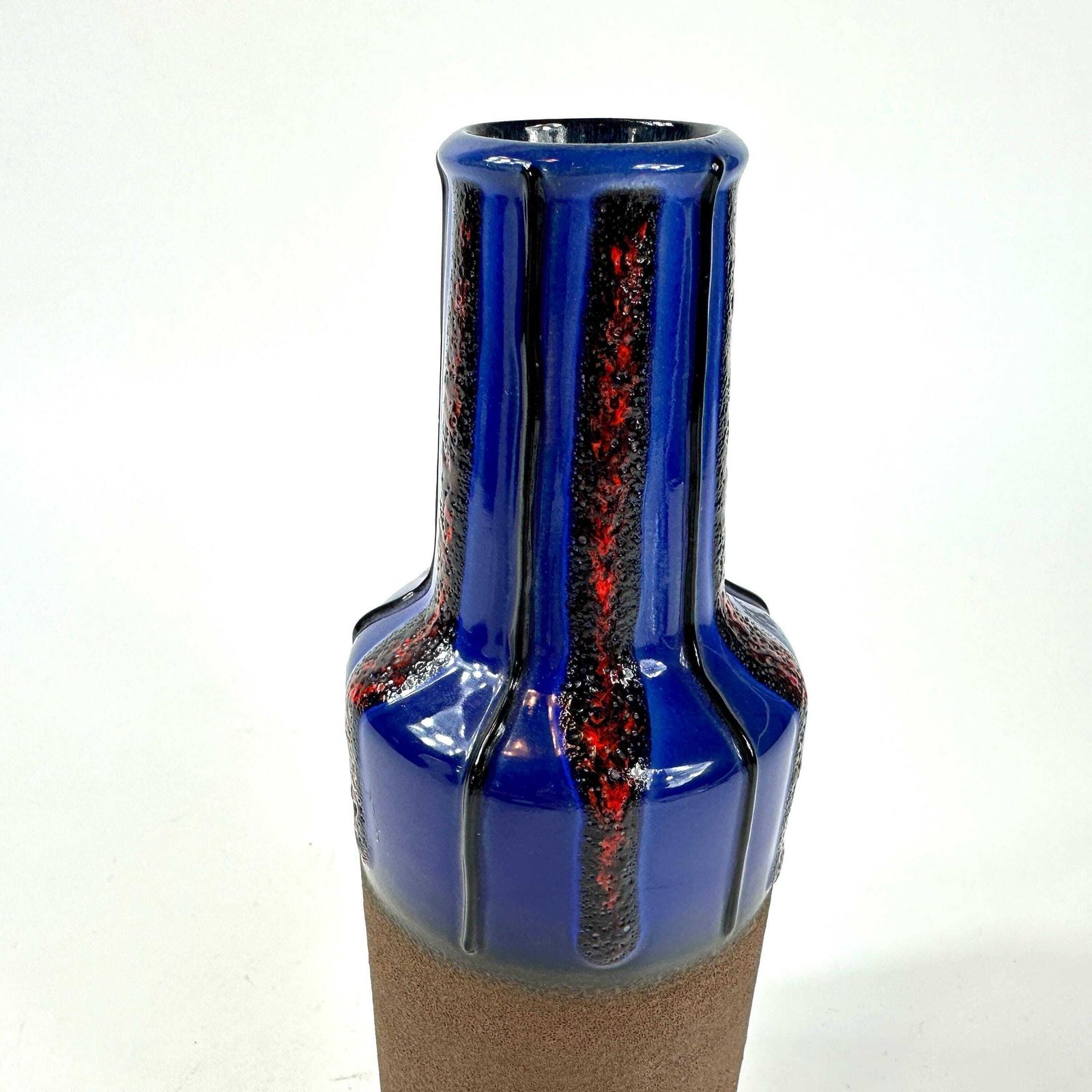 Vintage Fat Lava Vase – Cobalt Blue And Red, 1970s Mid Century German Pottery photo for sale