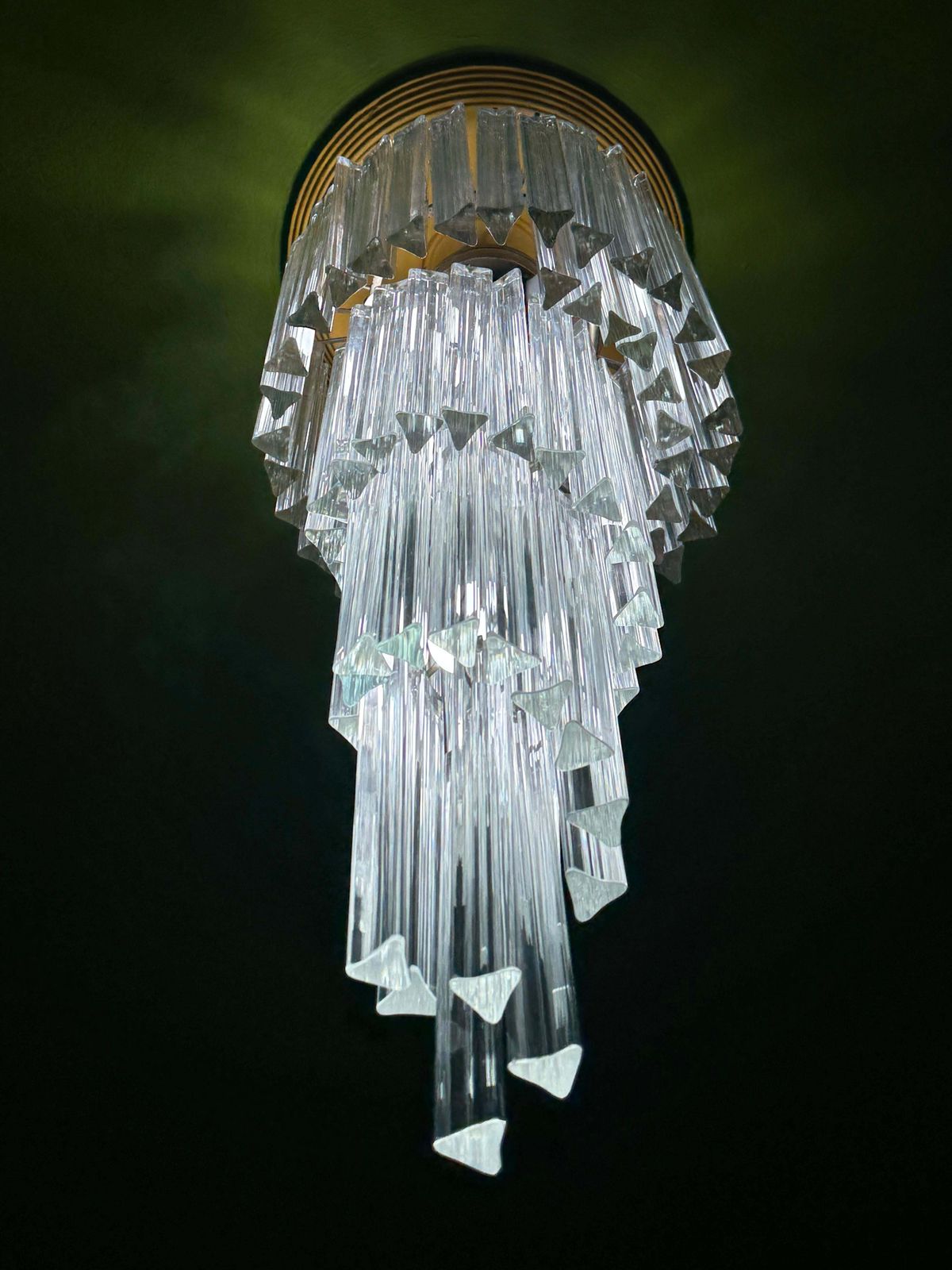 Venini Triedri Italia 1970 Murano Art Glass Waterfall Chandelier photo buy