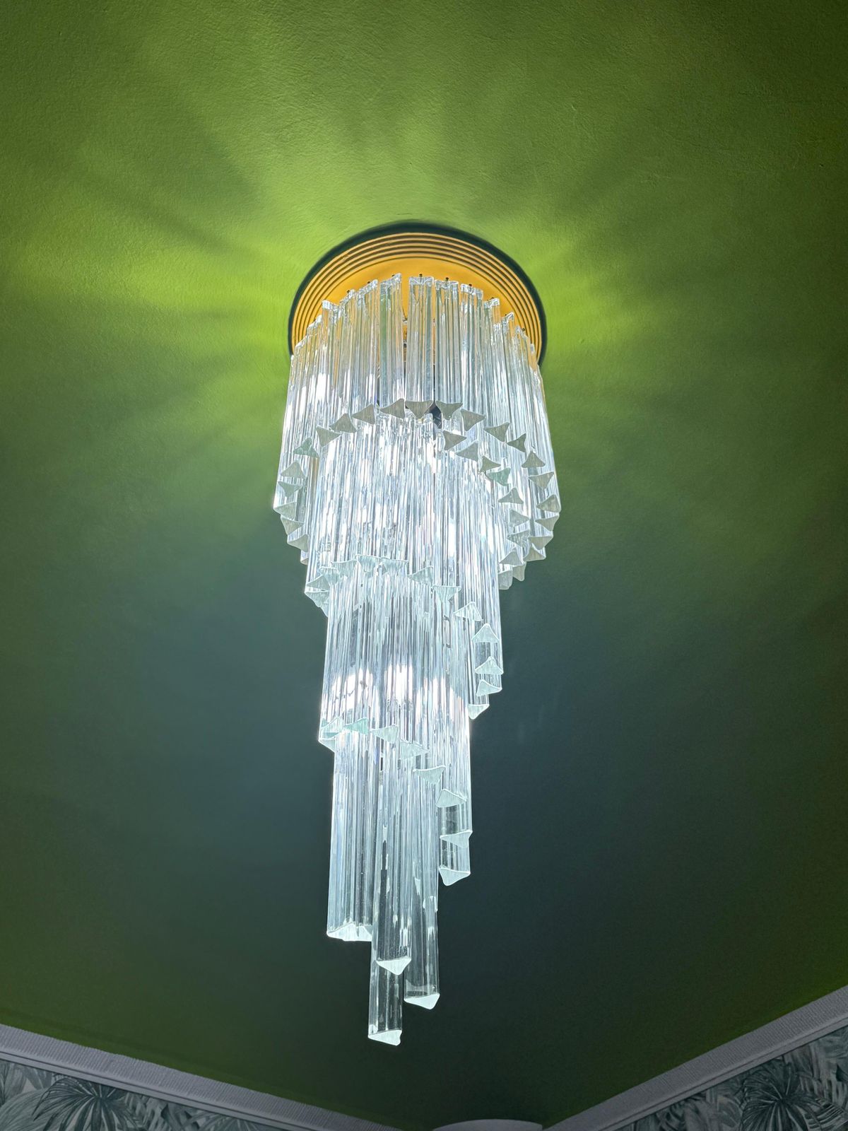 Venini Triedri Italia 1970 Murano Art Glass Waterfall Chandelier photo vintage
