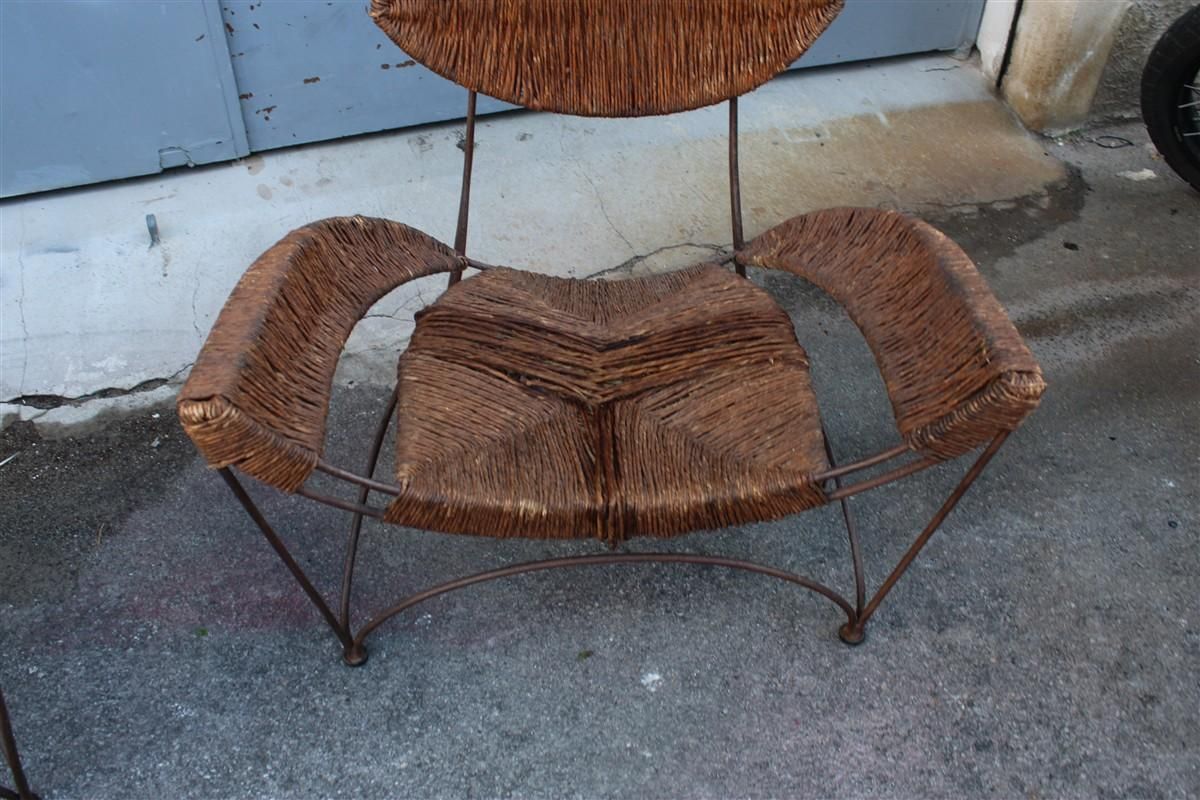 Pair Of Tom Dixon Banana Metal And Straw Cap Armchairs Italy 1980 photo 5184.0