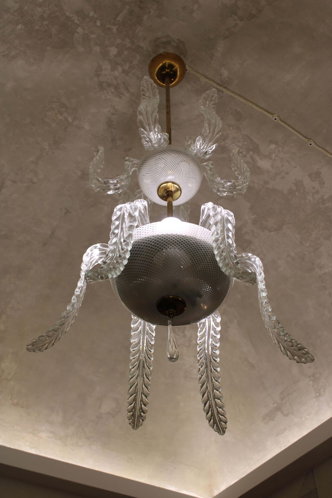 Venini Cascade Chandelier 1950 In Glass By Muranno Reticello And Ottone photo furniture