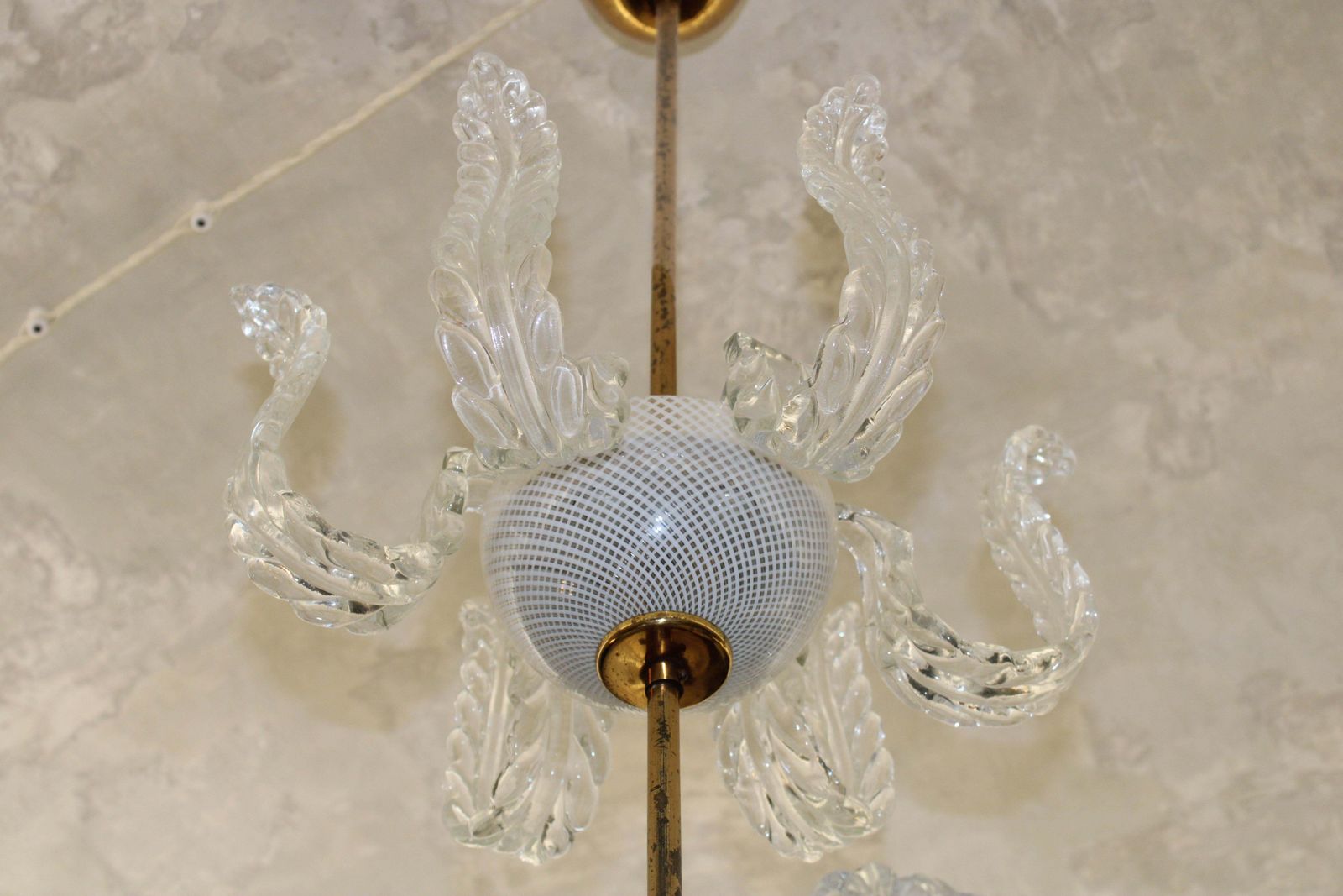 3456.0 Venini Cascade Chandelier 1950 In Glass By Muranno Reticello And Ottone photo