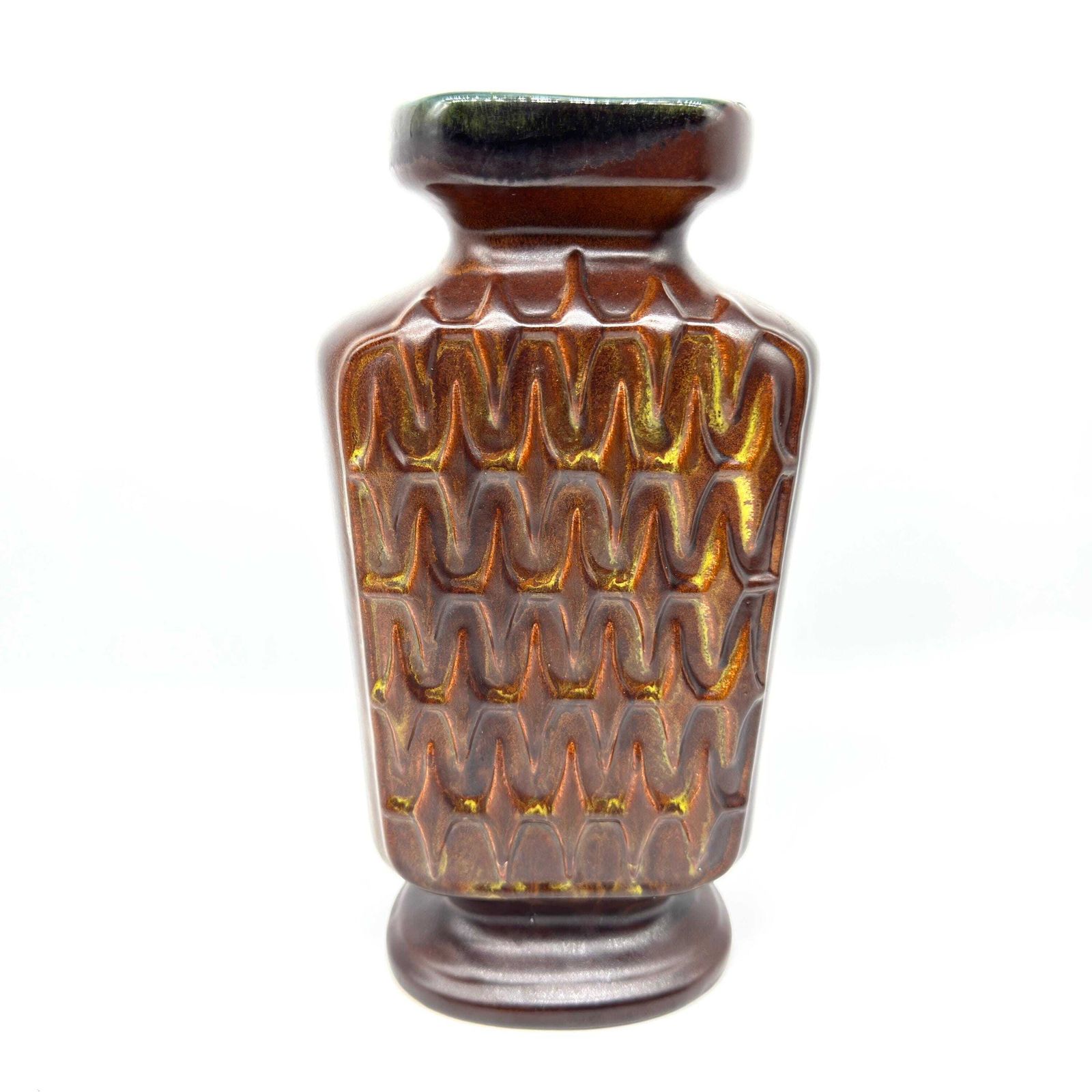 West German Art Pottery Vase – Scheurich 1250/28, 1970s Brown Chevron Glaze photo furniture