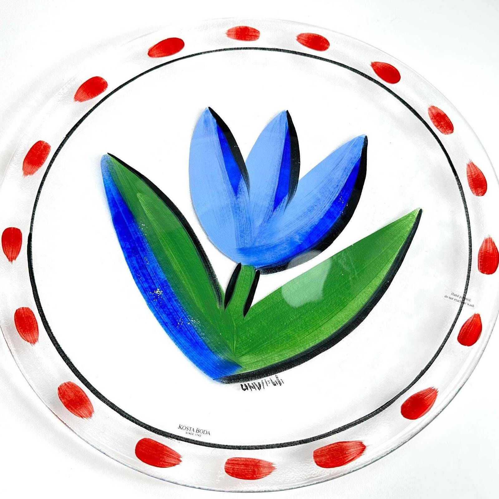 Kosta Boda Glass Plate: Ulrica Hydman Vallien Blue Tulip Charger photo for sale