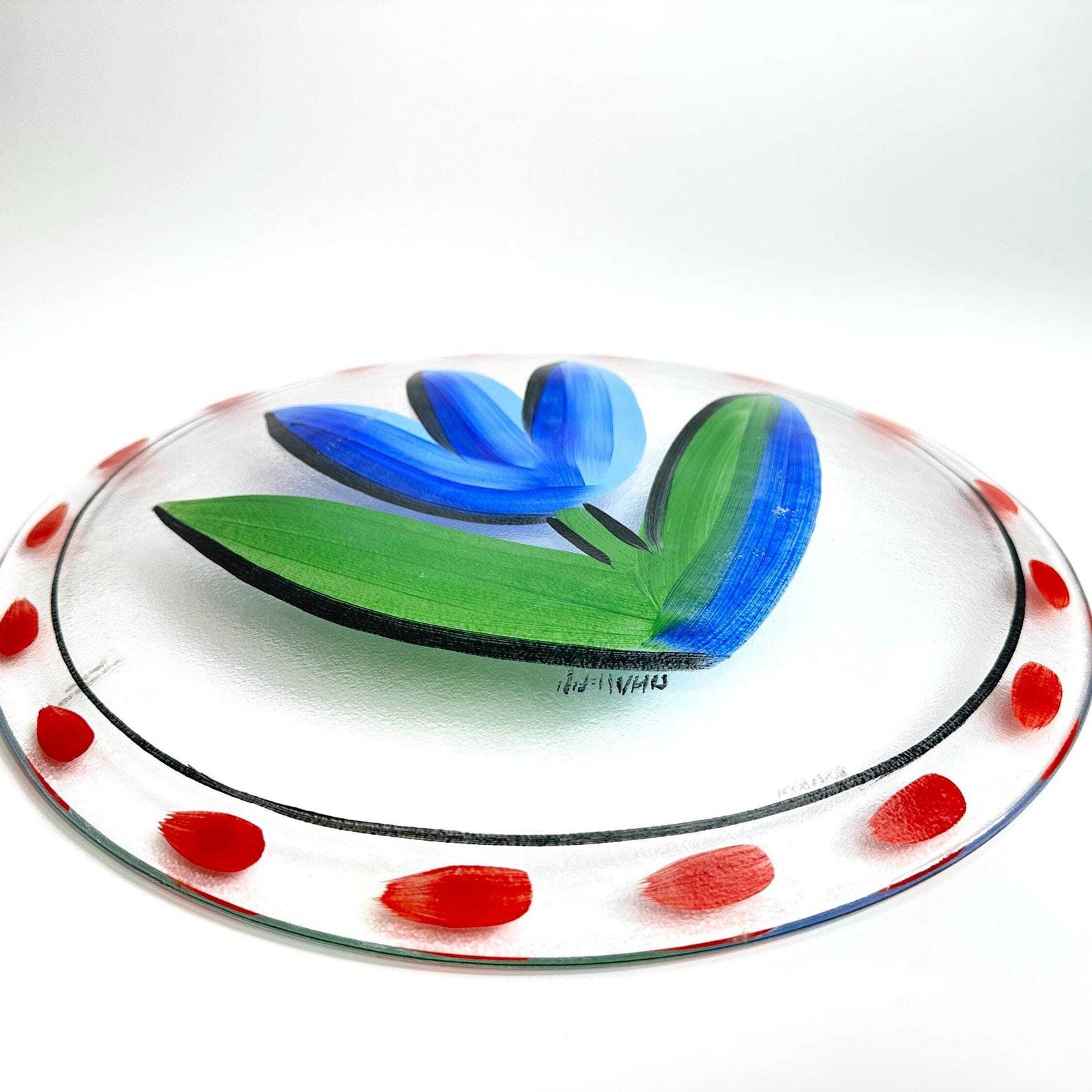 photo for sale Kosta Boda Glass Plate: Ulrica Hydman Vallien Blue Tulip Charger