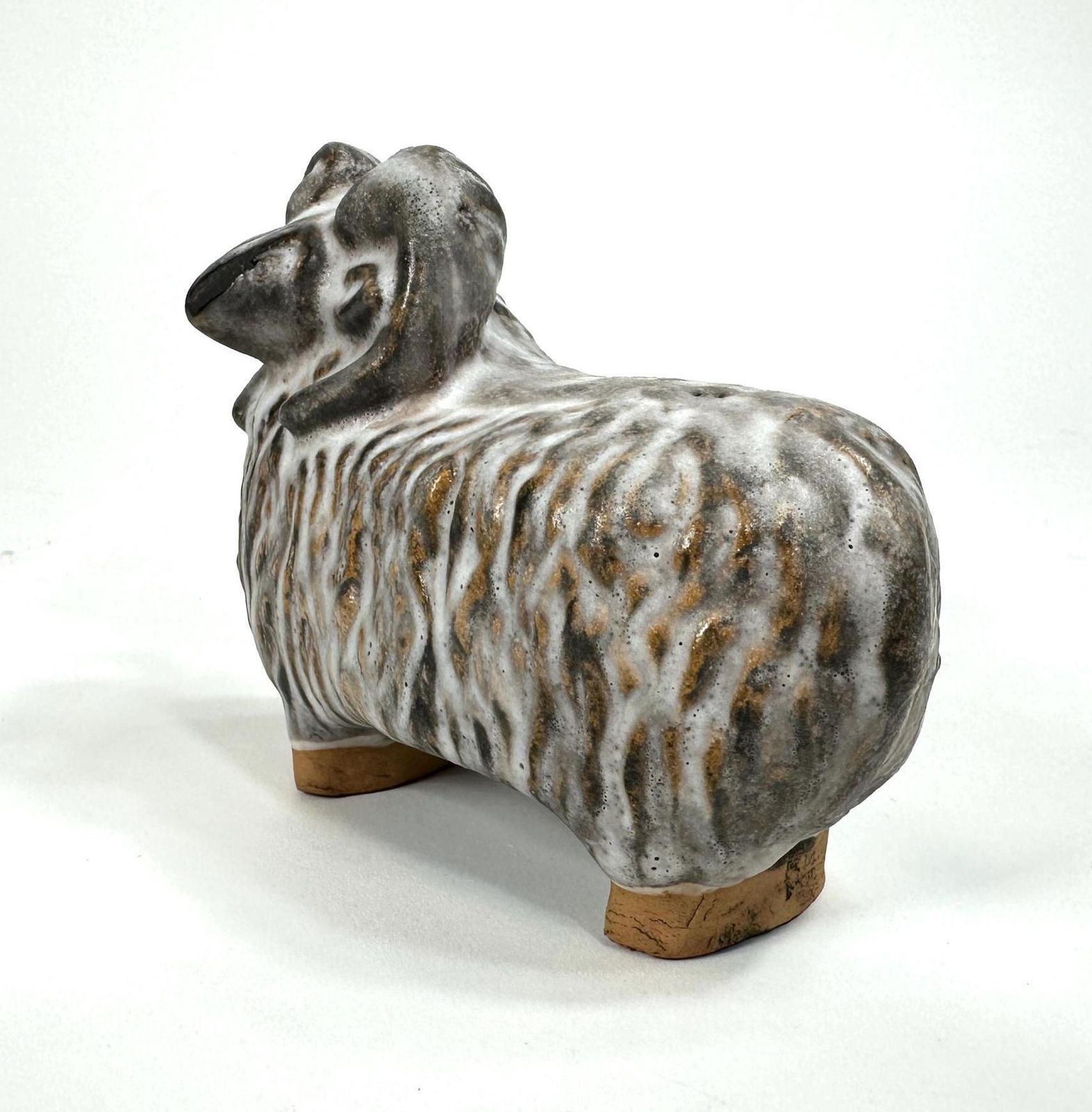 Vintage Scandinavian Pottery Sheep Figurine – 1970s Visby Ceramic Animal Sculpture photo Art