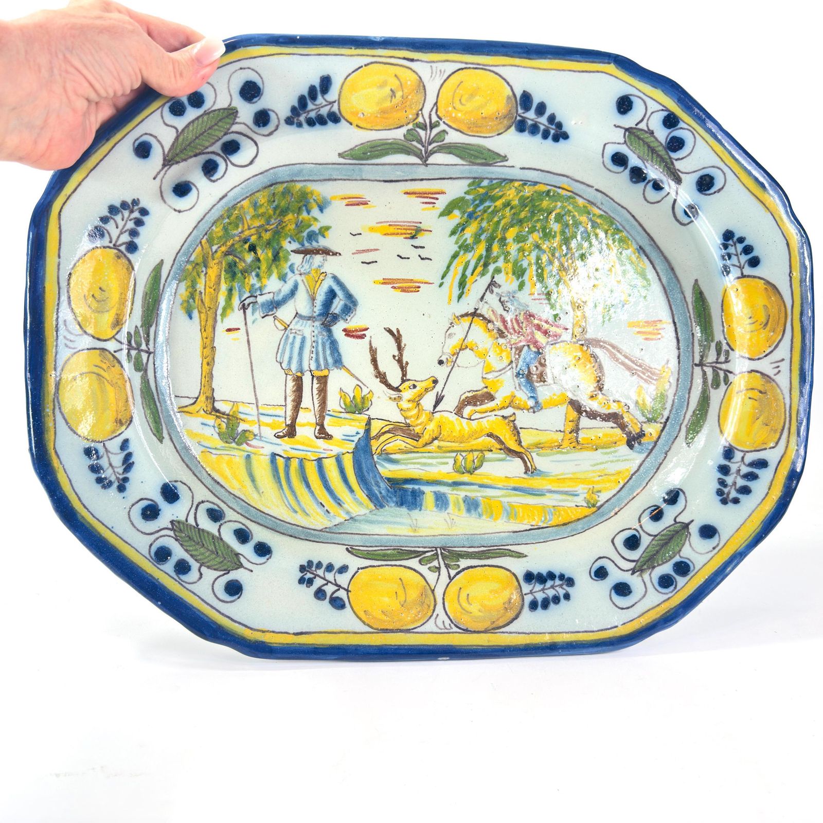 Vintage Spanish Talavera Wall Plate – Hand Painted Ceramic Stag Hunt Charger