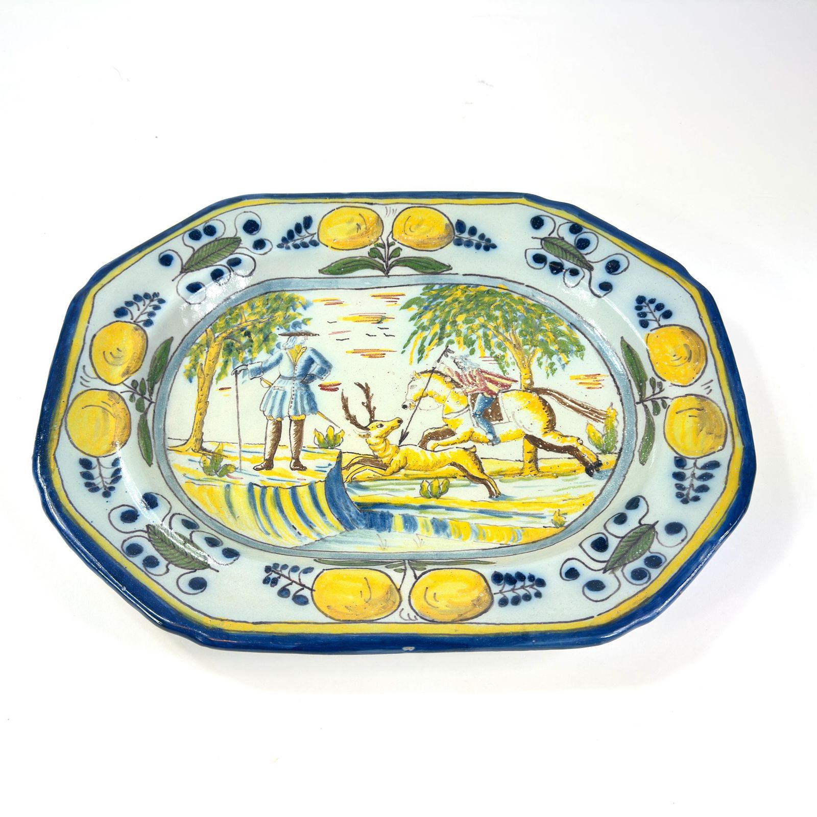 Vintage Spanish Talavera Wall Plate – Hand Painted Ceramic Stag Hunt Charger photo furniture