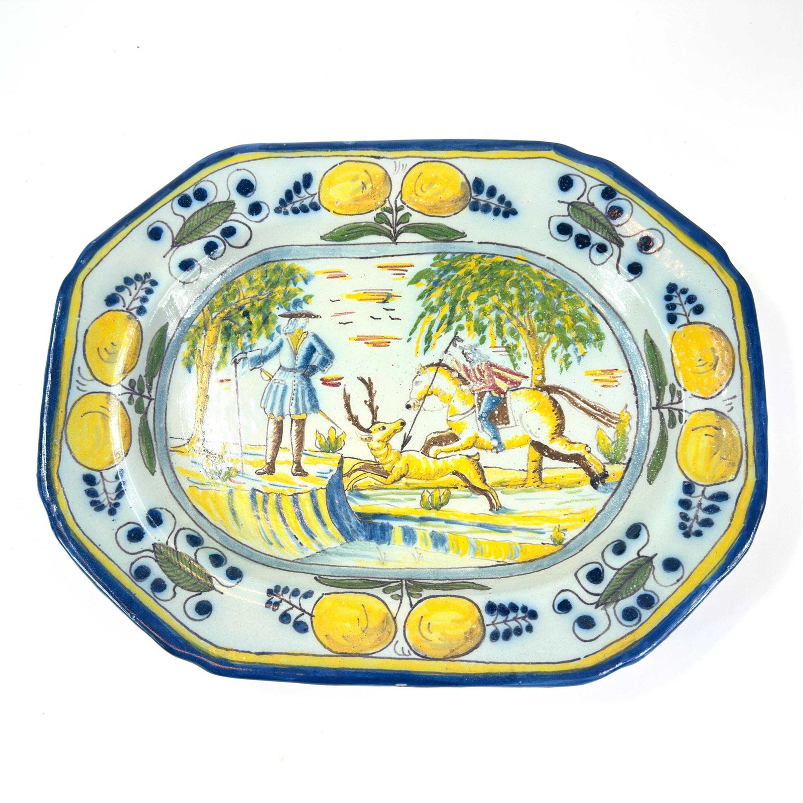 Vintage Spanish Talavera Wall Plate – Hand Painted Ceramic Stag Hunt Charger photo Art